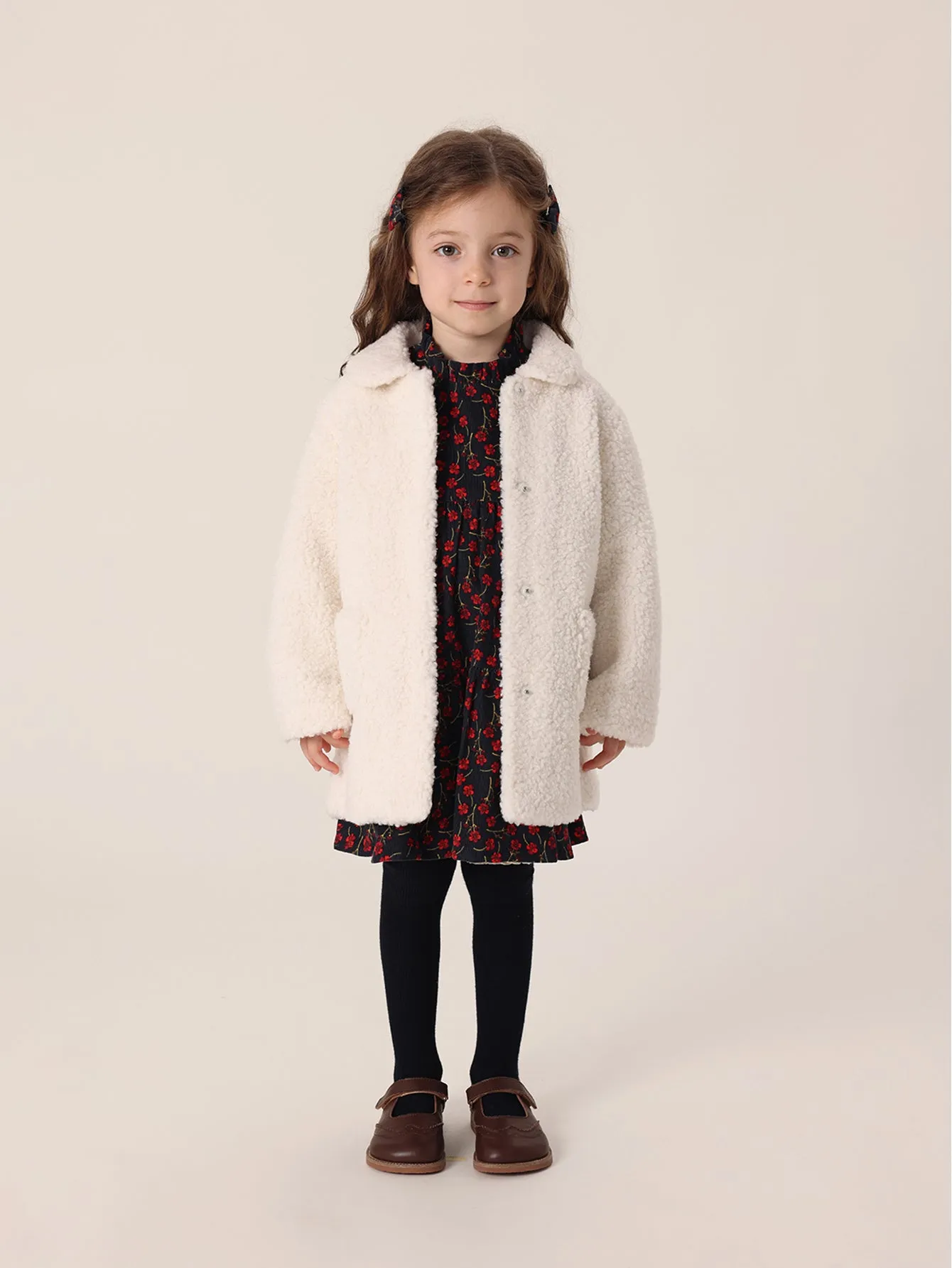 MARC & JANIE Girls Faux Alpaca Mid-Length Fleece Coat 221723