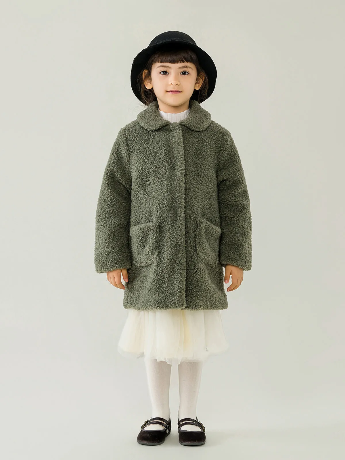 MARC & JANIE Girls Faux Alpaca Mid-Length Fleece Coat 221723