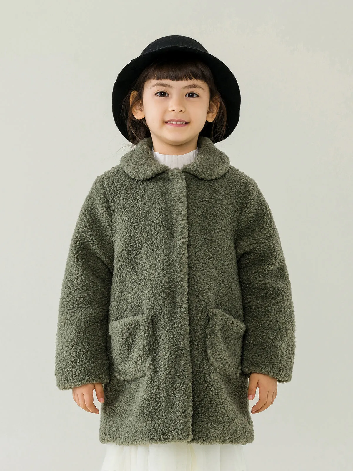 MARC & JANIE Girls Faux Alpaca Mid-Length Fleece Coat 221723