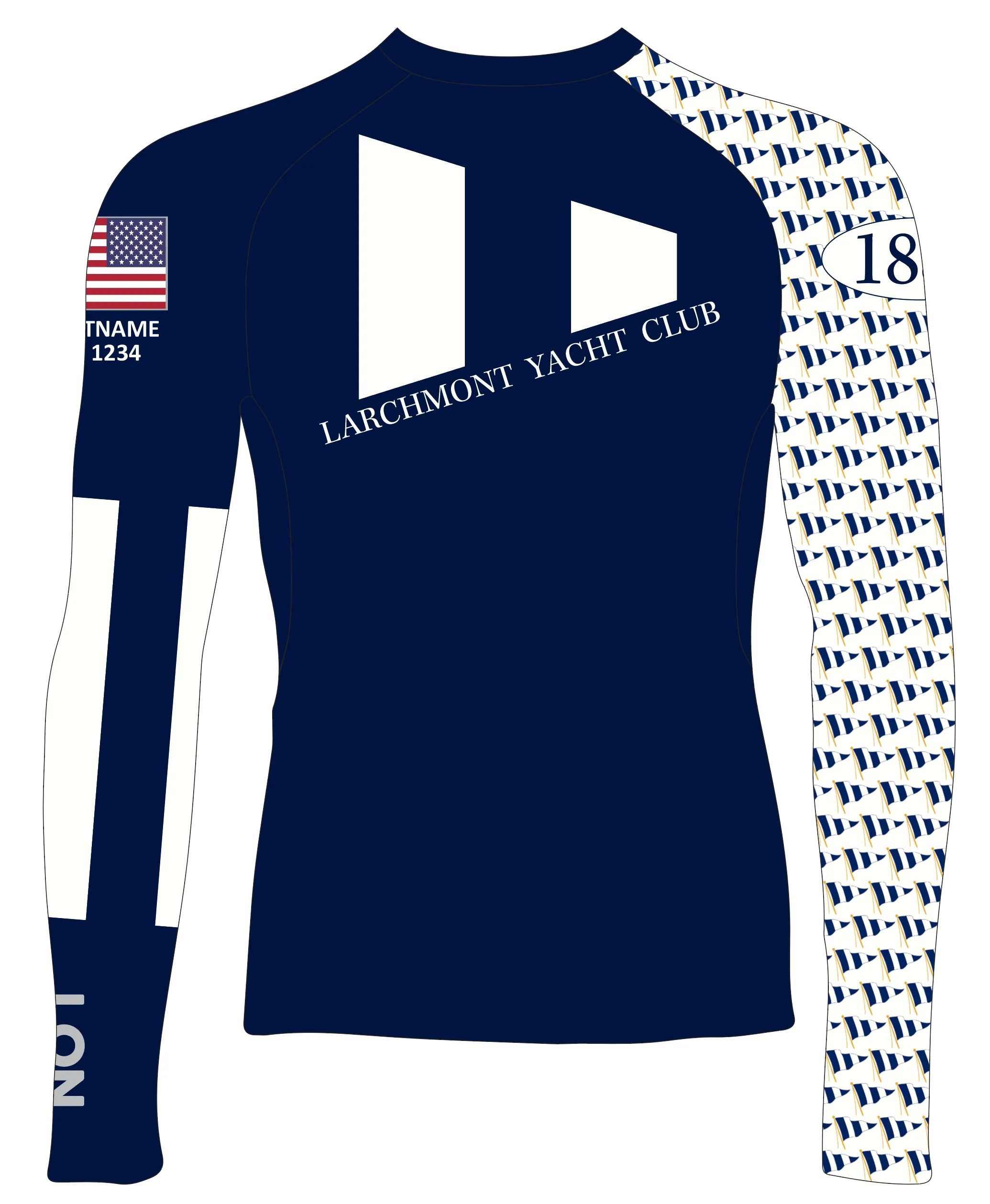 MEN RASH GUARD TOP FITTED NAVY | LARCHMONT YACHT CLUB | PSNLZ'D