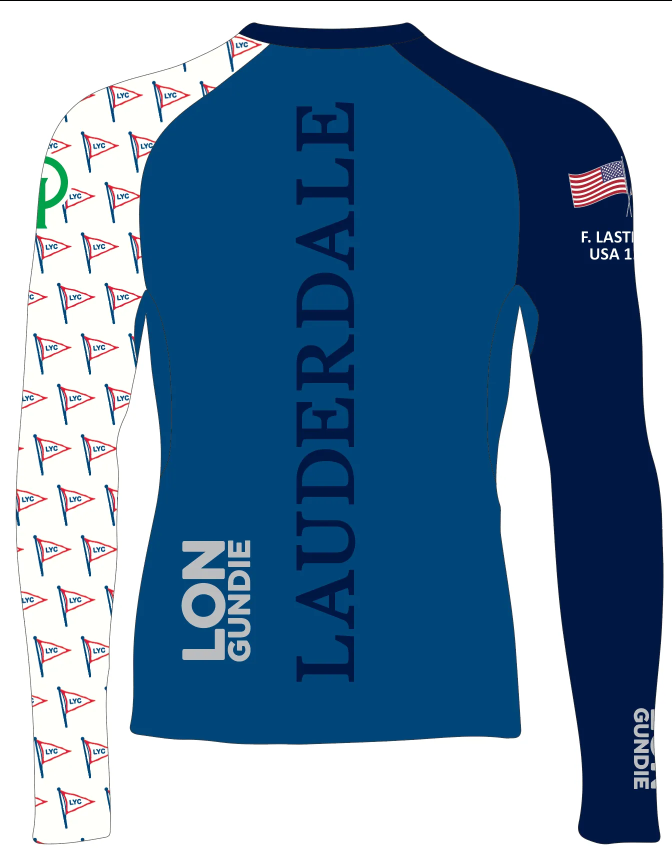 MEN RASH GUARD TOP LONG SLEEVE BLUE | LAUDERDALE YACHT CLUB OPTI GREEN | PSNLZ'D