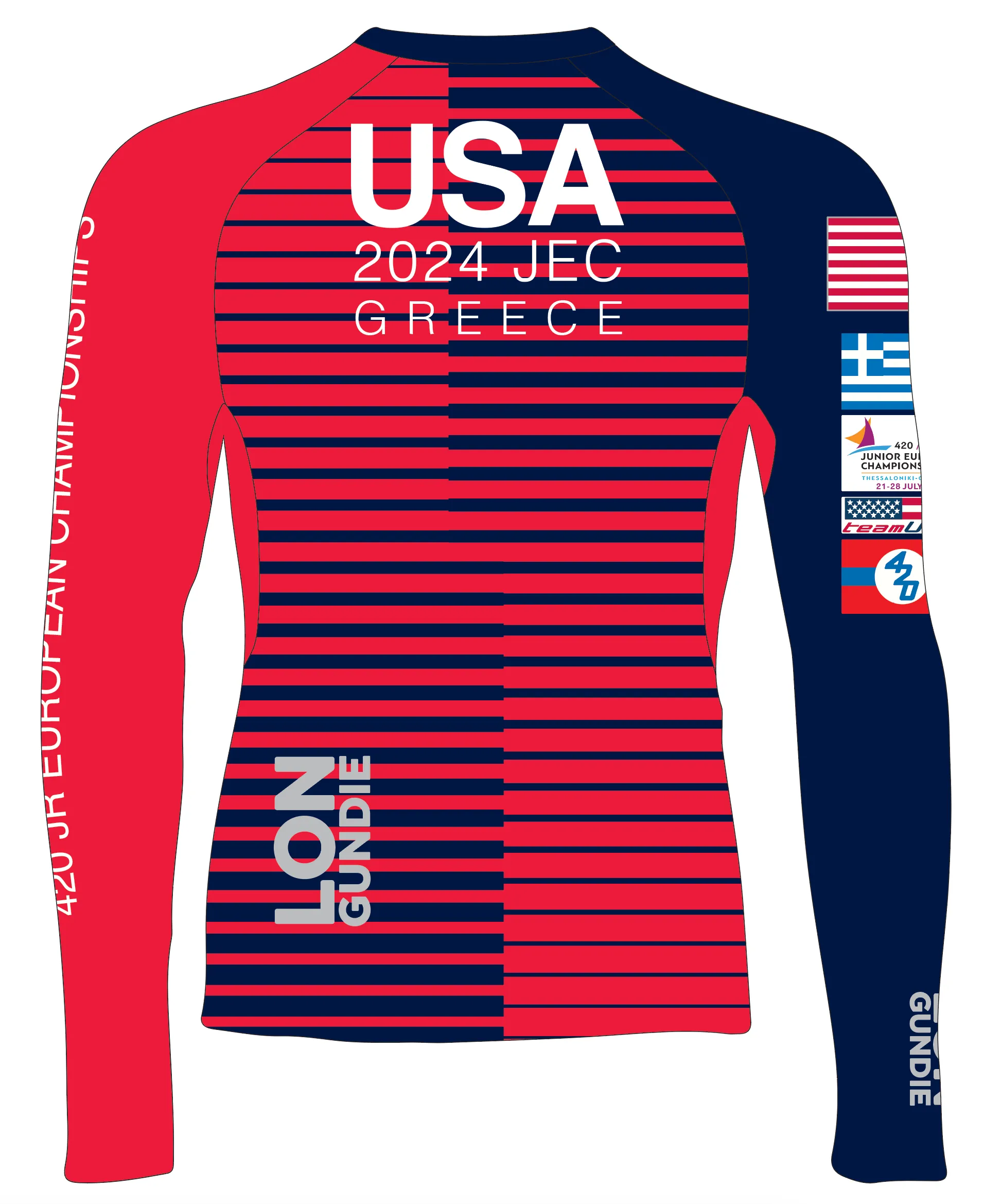 MEN RASH GUARD TOP LONG SLEEVE RED | TEAM USA 420 JR EURO  | PSNLZ'D