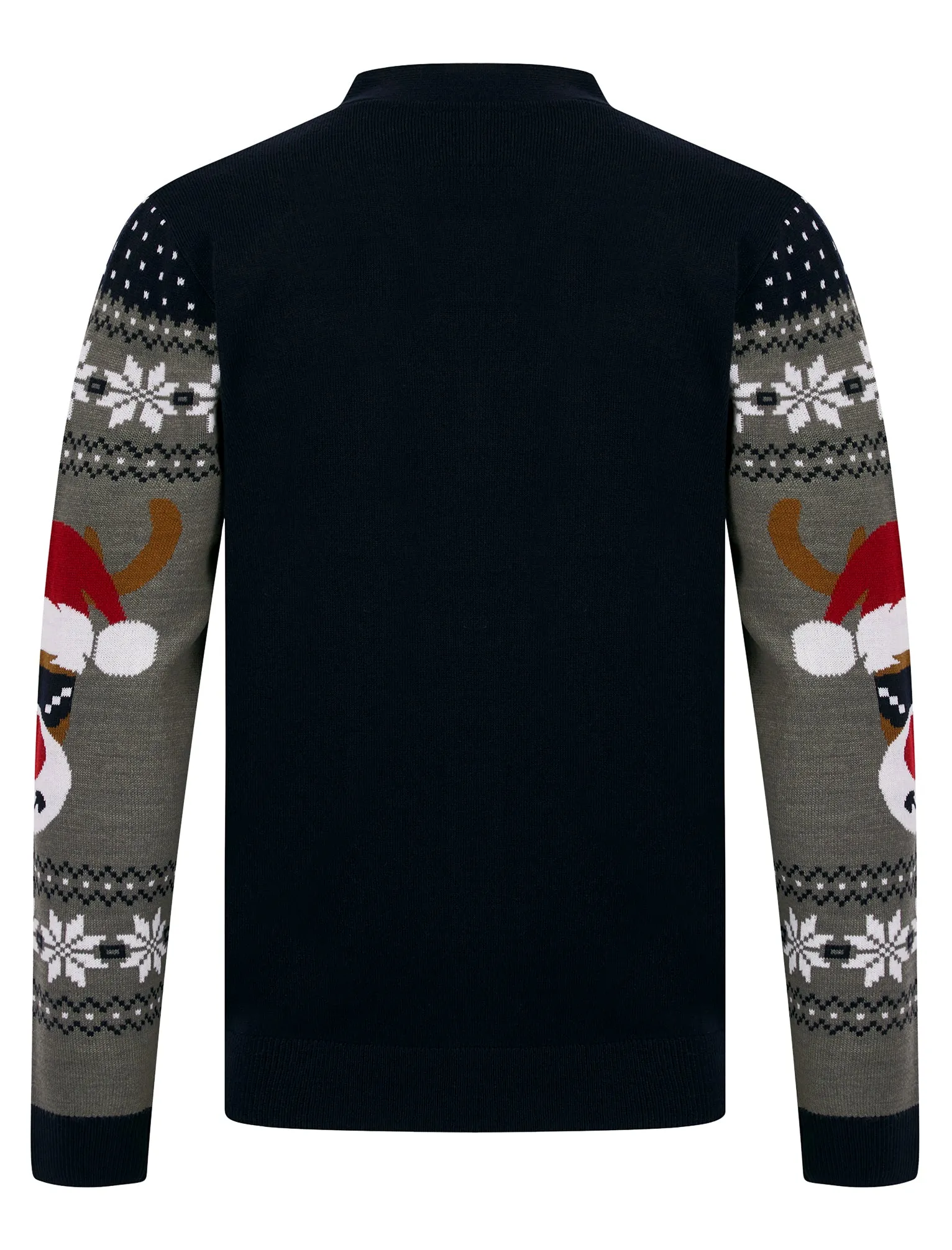 Men's Deer Festive Pattern Novelty Knitted Christmas Cardigan in Ink - Merry Christmas