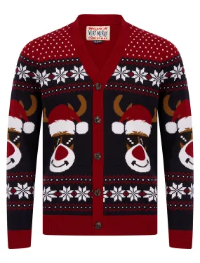 Men's Deer Festive Pattern Novelty Knitted Christmas Cardigan in Red - Merry Christmas