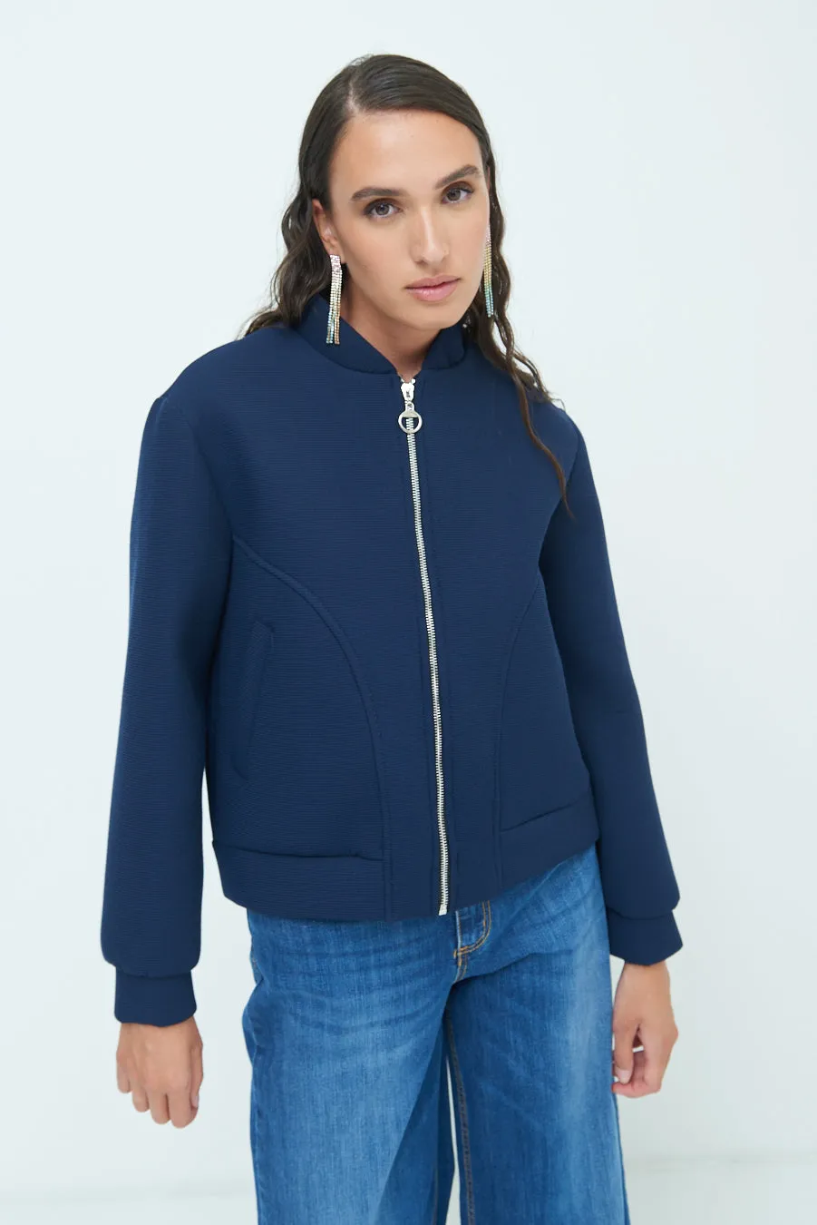 Minimalist zip-up bomber jacket wholesale