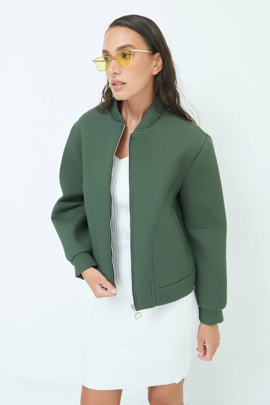 Minimalist zip-up bomber jacket wholesale