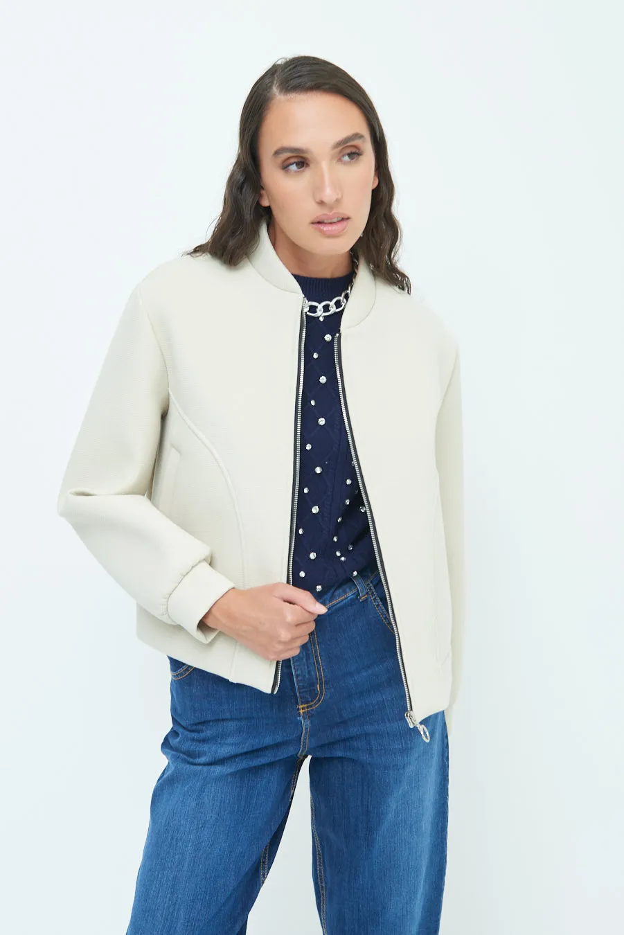 Minimalist zip-up bomber jacket wholesale