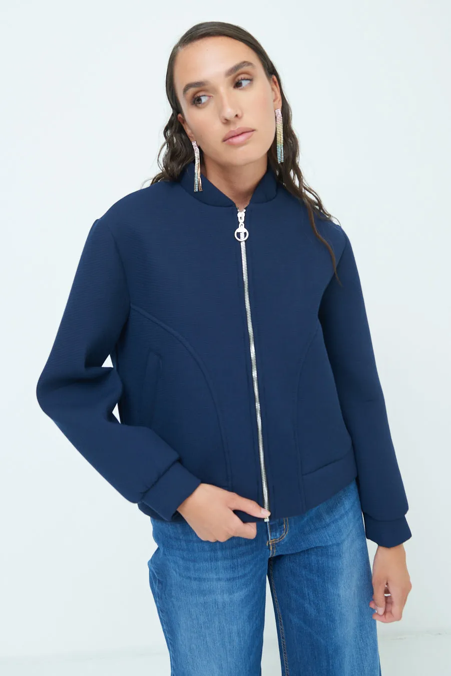 Minimalist zip-up bomber jacket wholesale