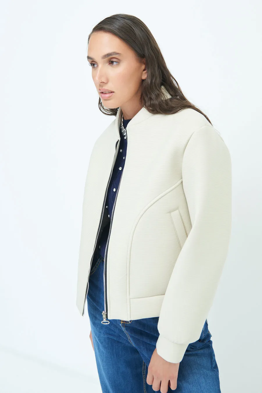 Minimalist zip-up bomber jacket wholesale