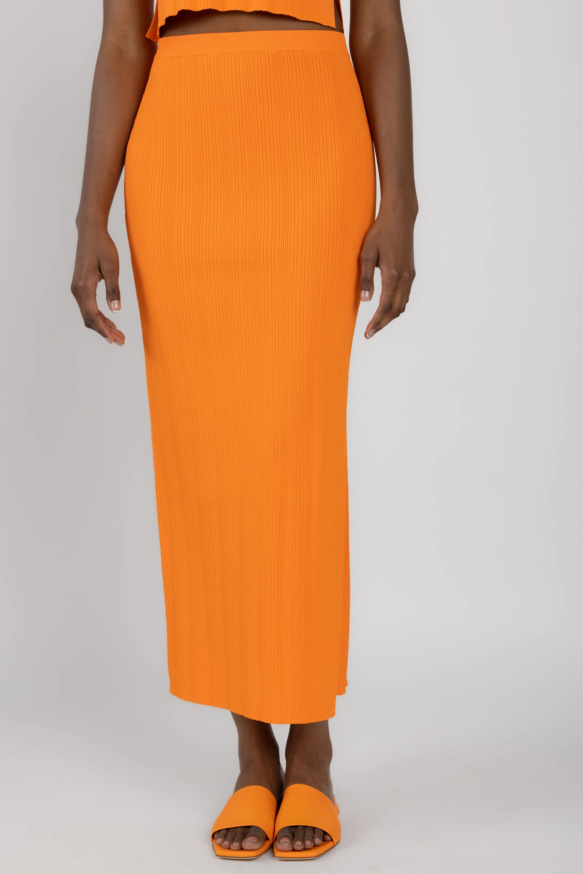 Mixed Rib Cut Out Skirt in Bright Tangerine