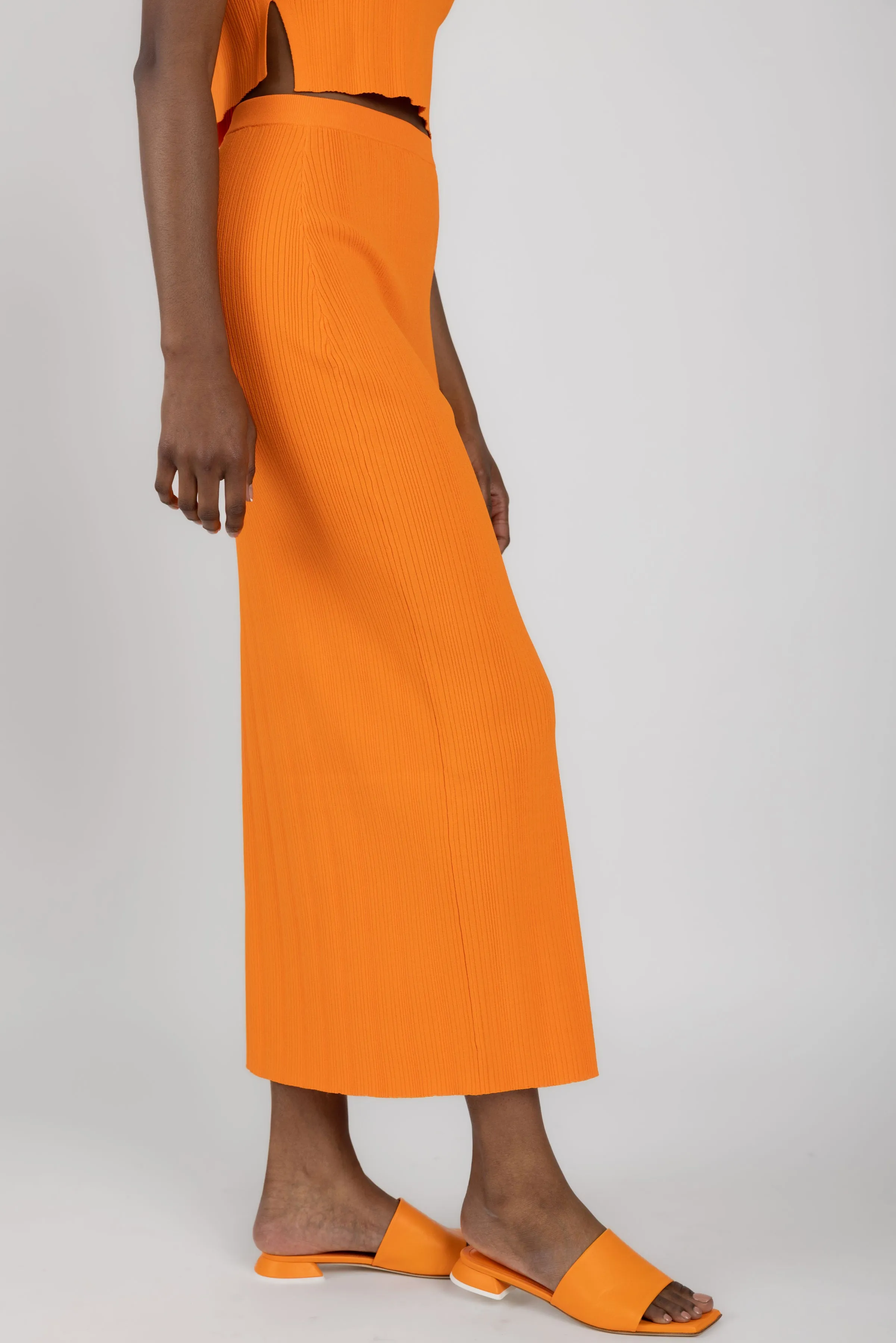 Mixed Rib Cut Out Skirt in Bright Tangerine