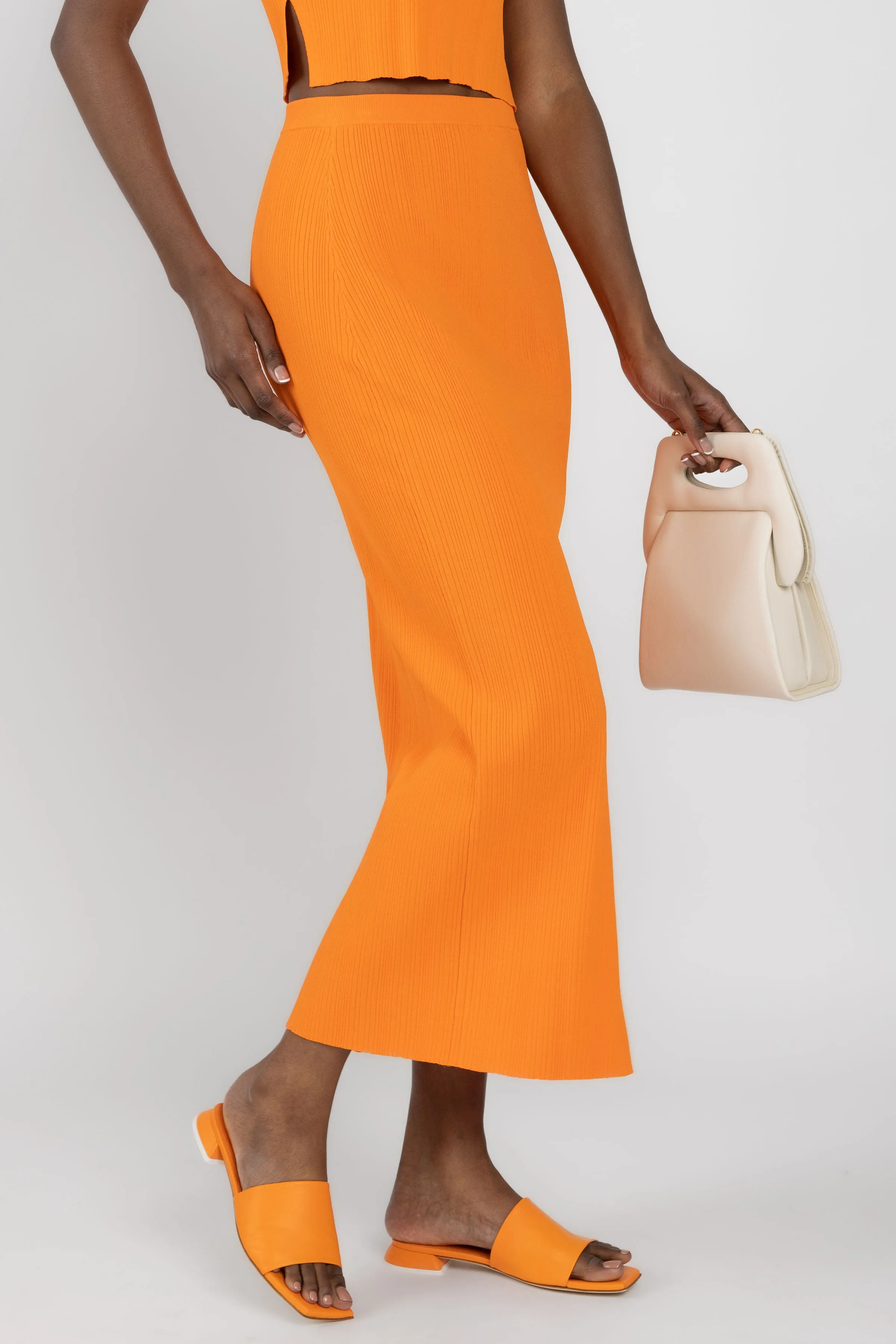 Mixed Rib Cut Out Skirt in Bright Tangerine