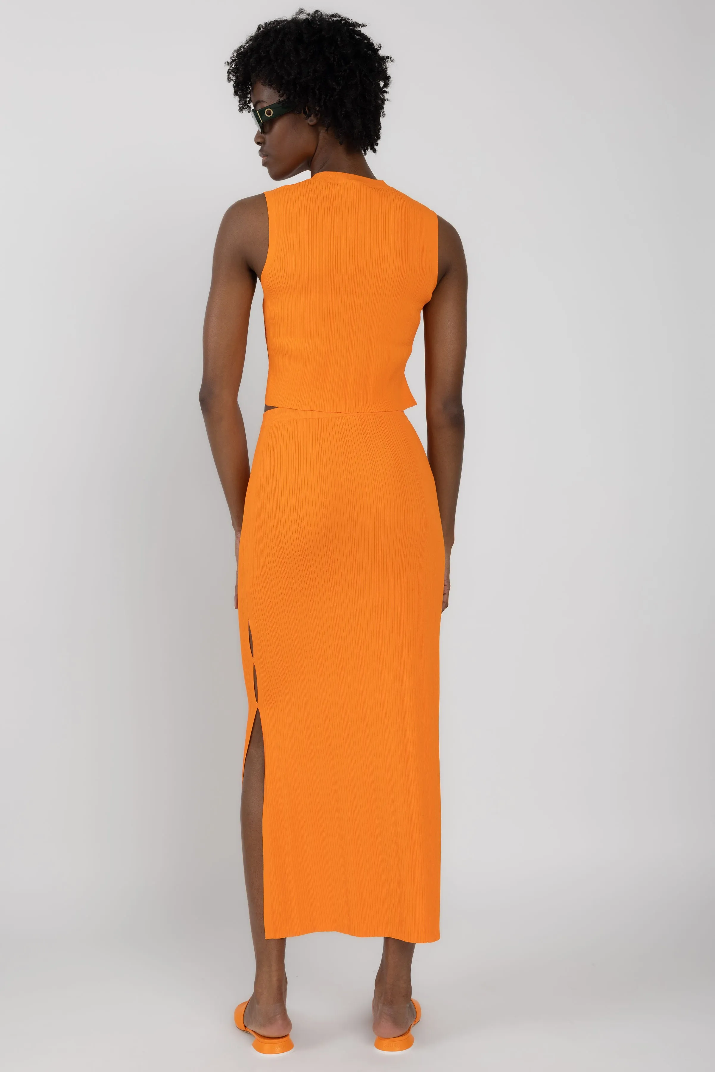 Mixed Rib Cut Out Skirt in Bright Tangerine