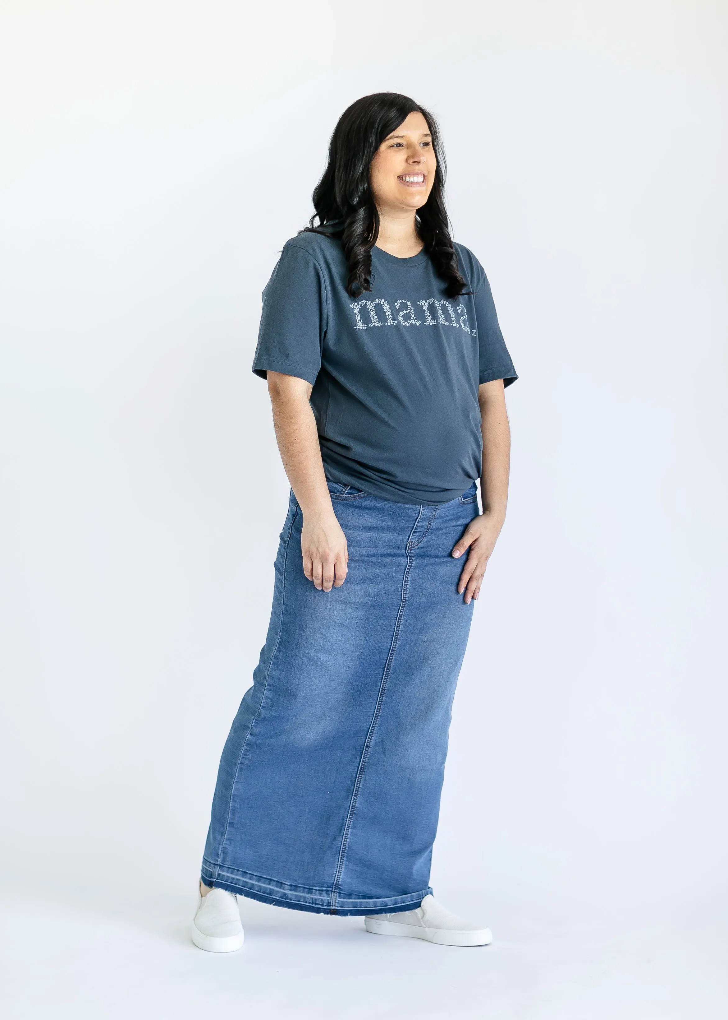 Morgan Maternity Distressed Raw Hem Long Denim Skirt - FINAL SALE