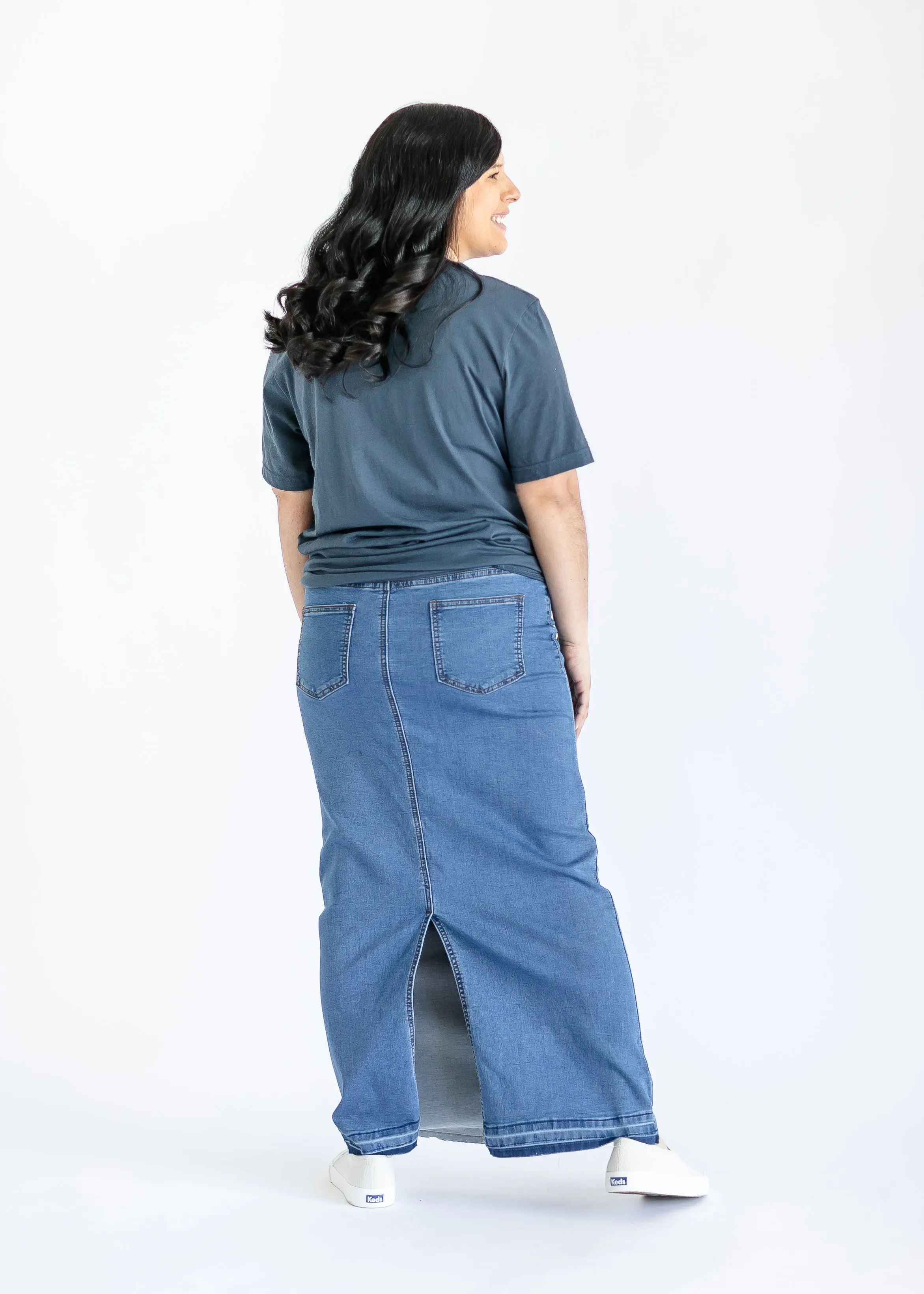 Morgan Maternity Distressed Raw Hem Long Denim Skirt - FINAL SALE