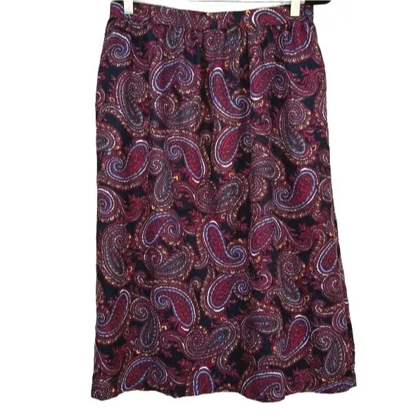 Motivation Russ Togs Vintage Paisley Cottage Grandma Boho Midi Skirt - Women's L