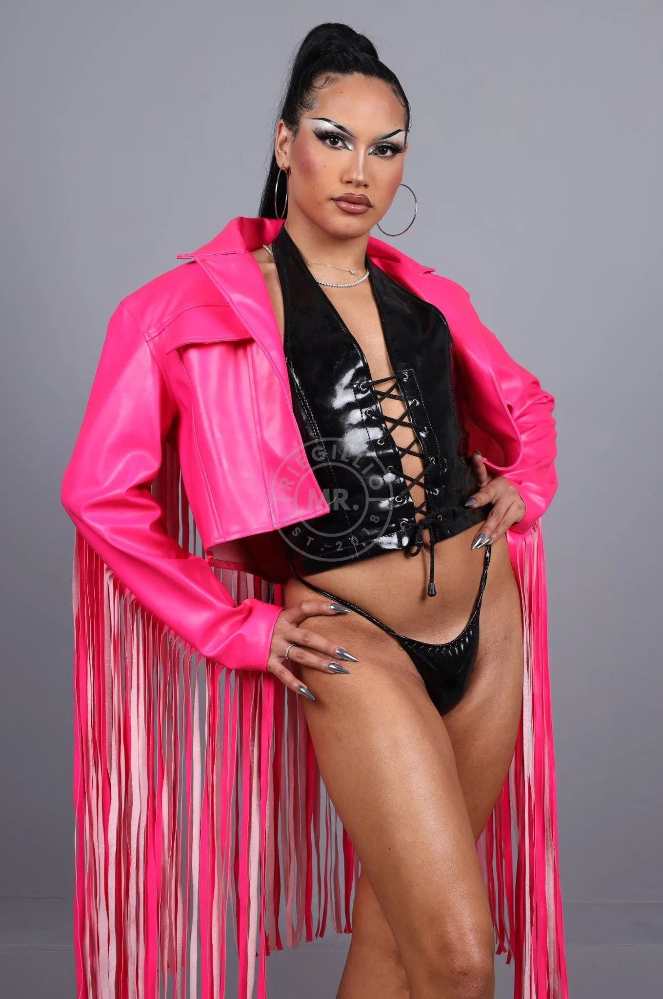 MR. Cropped Fringe Jacket - Neon Pink