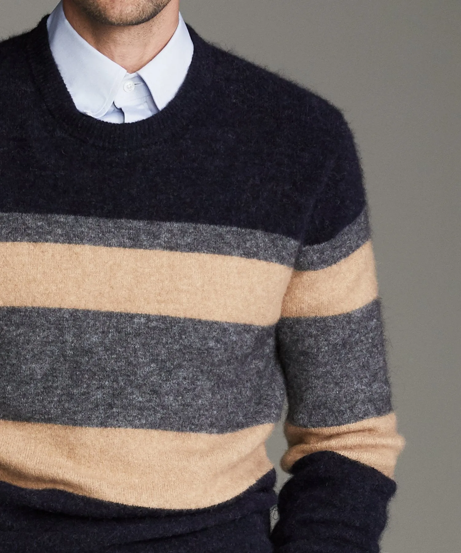 Multi Stripe Alpaca Crew in Camel/Navy