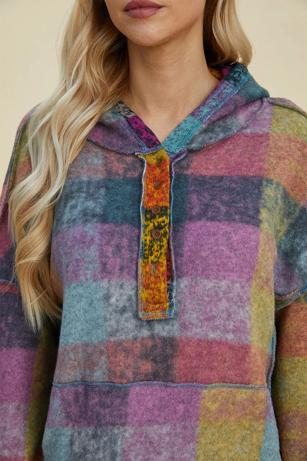 Multicolor Plaid Dropped Shoulder Hoodie