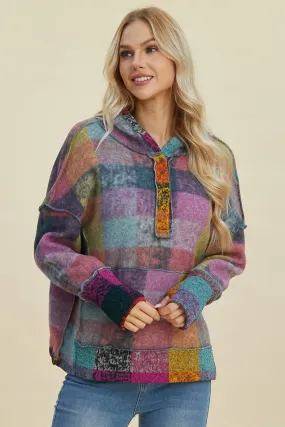 Multicolor Plaid Dropped Shoulder Hoodie