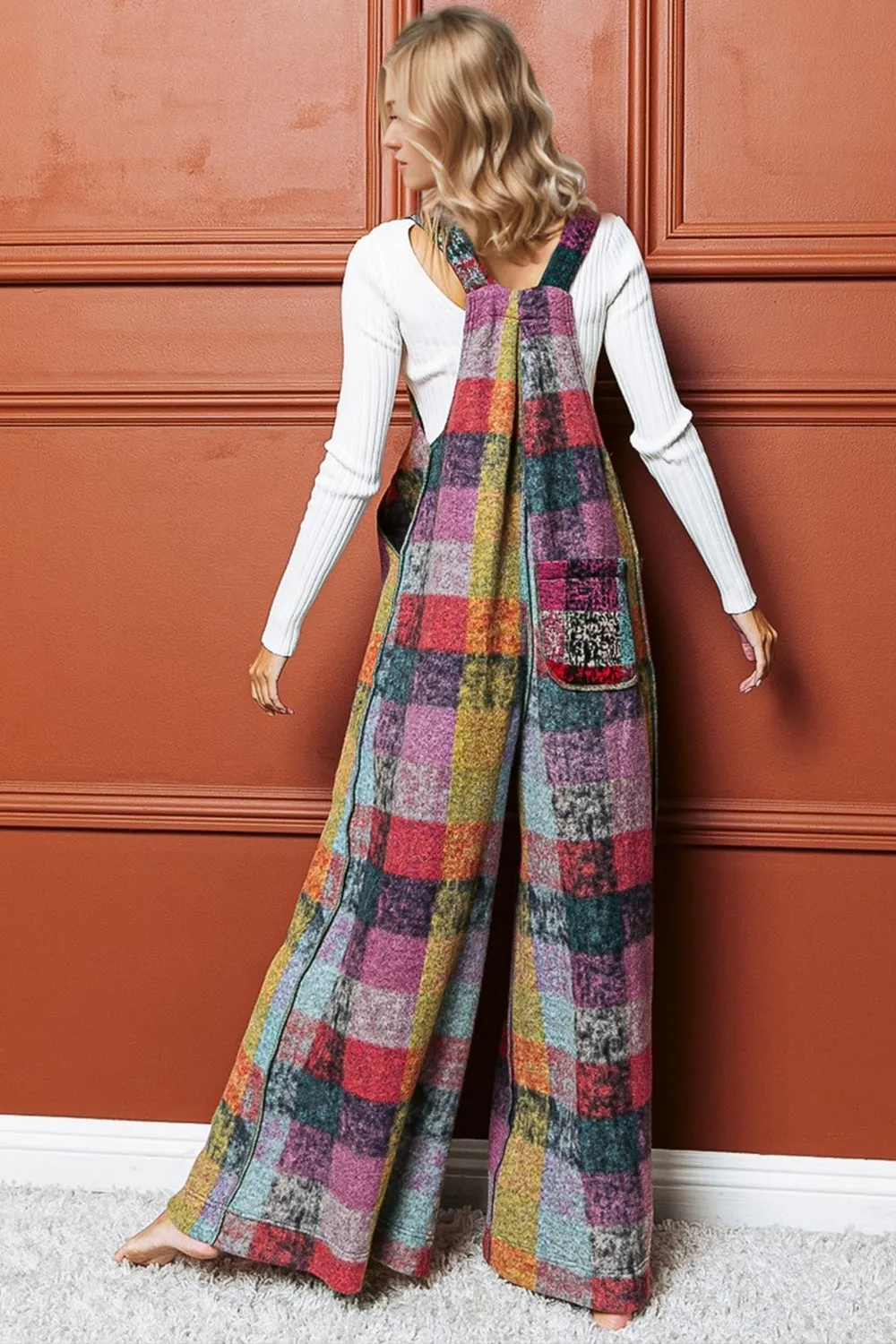 Multicolor Plaid Sleeveless Wide Leg Jumpsuit