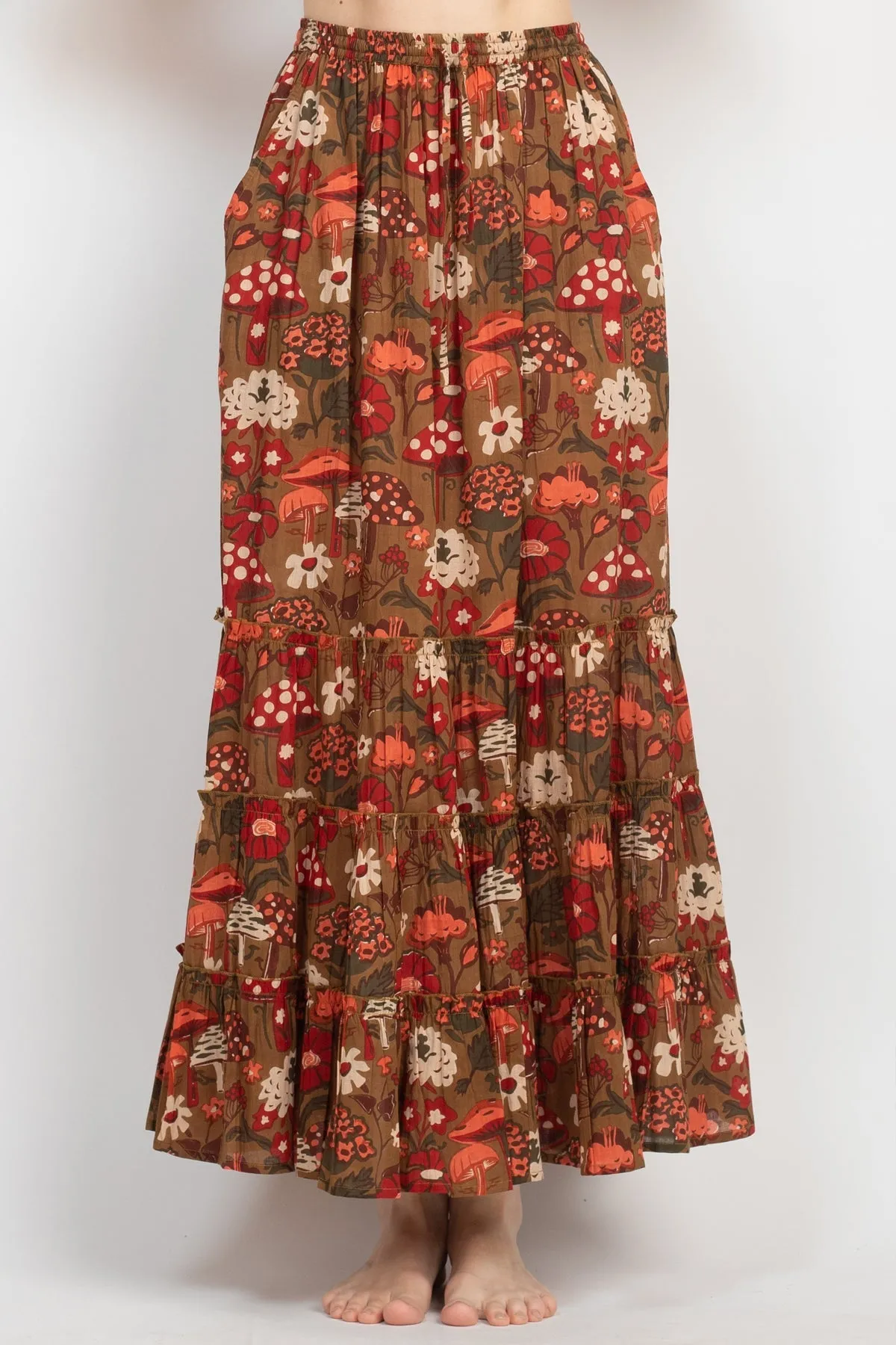 Mushroom Print Maxi Skirt