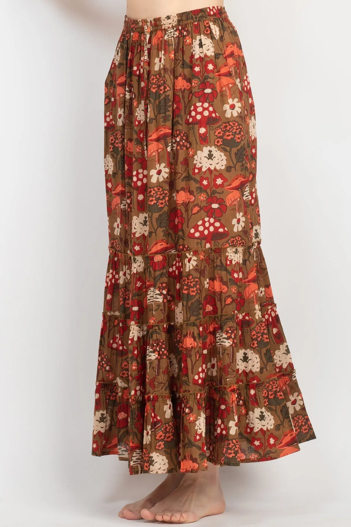 Mushroom Print Maxi Skirt