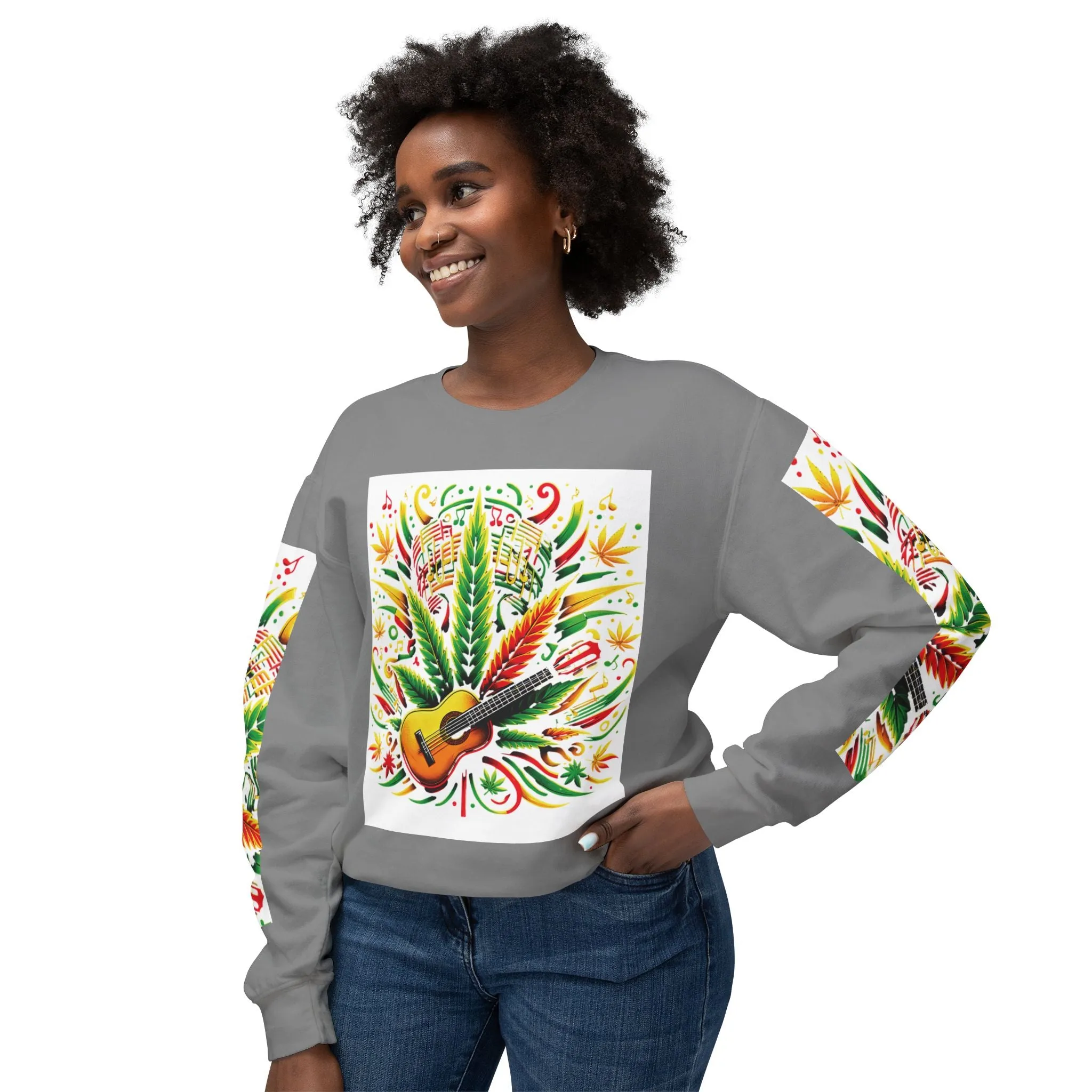 Music and Weed Vibes - Unisex Lightweight Crewneck Sweatshirt