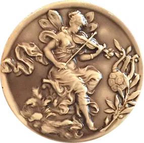 Musical Fairy w. Violin, Large Art Stone Button, 1-3/4"