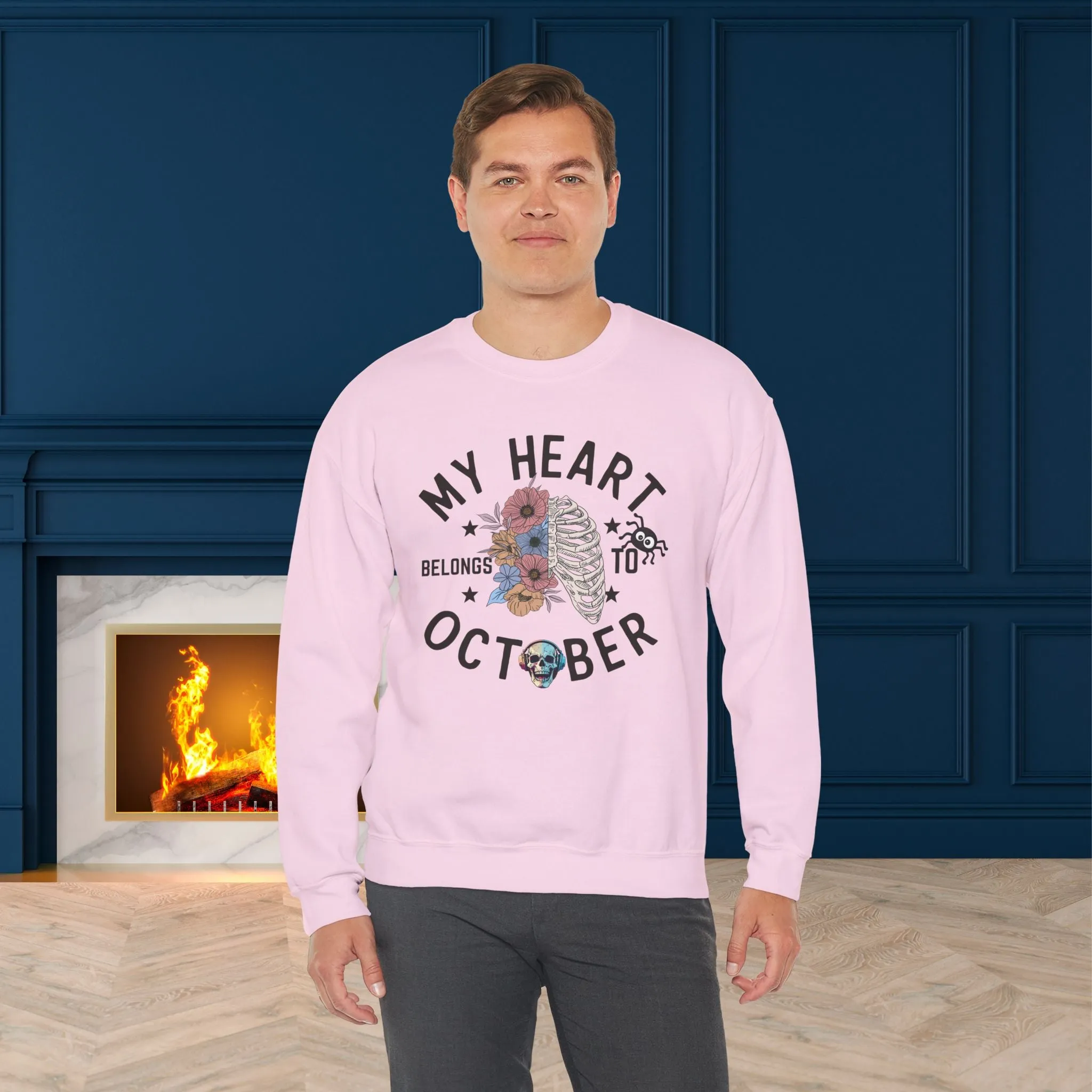 My Heart Belongs To October Halloween Sweatshirt, Happy Halloween Sweatshirt - Unisex Heavy Blend Crewneck, Halloween Sweatshirt, Cute Spooky Ghost sweatshirt.