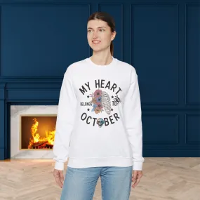 My Heart Belongs To October Halloween Sweatshirt, Happy Halloween Sweatshirt - Unisex Heavy Blend Crewneck, Halloween Sweatshirt, Cute Spooky Ghost sweatshirt.