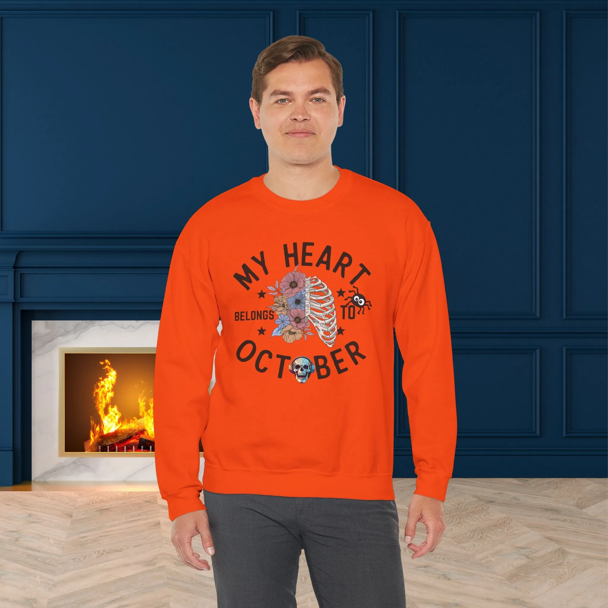 My Heart Belongs To October Halloween Sweatshirt, Happy Halloween Sweatshirt - Unisex Heavy Blend Crewneck, Halloween Sweatshirt, Cute Spooky Ghost sweatshirt.