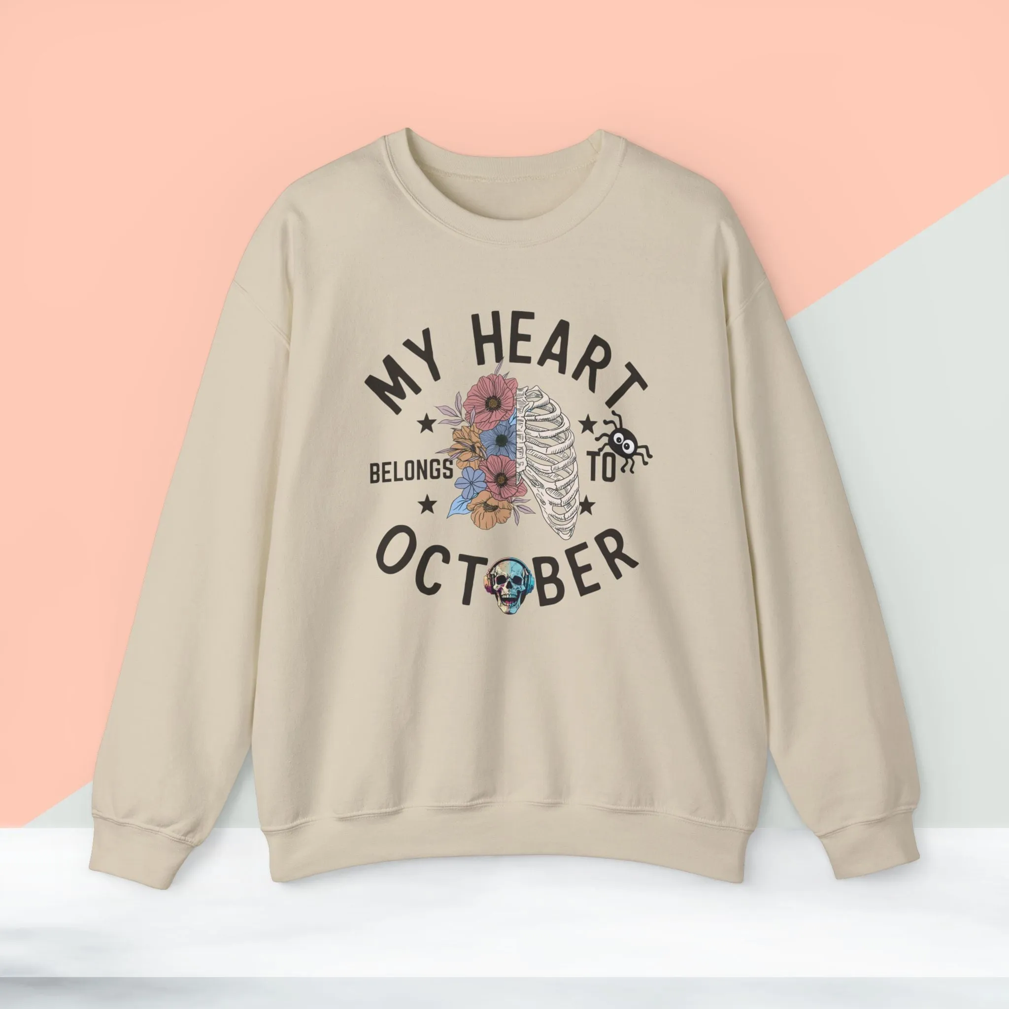 My Heart Belongs To October Halloween Sweatshirt, Happy Halloween Sweatshirt - Unisex Heavy Blend Crewneck, Halloween Sweatshirt, Cute Spooky Ghost sweatshirt.