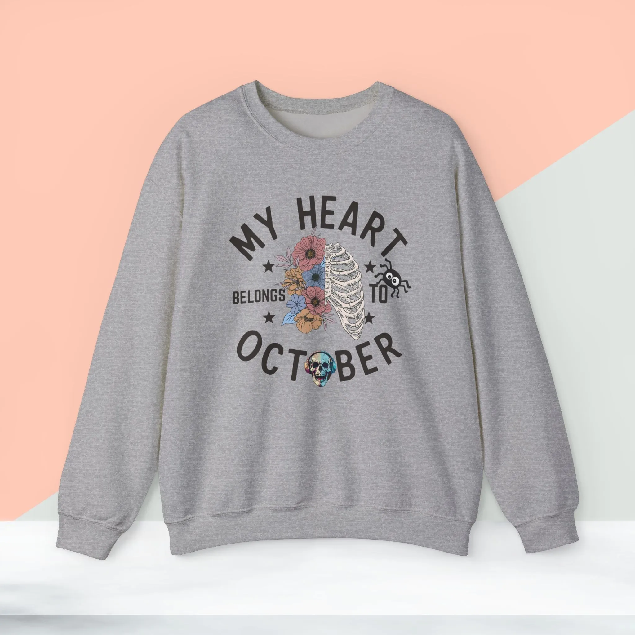 My Heart Belongs To October Halloween Sweatshirt, Happy Halloween Sweatshirt - Unisex Heavy Blend Crewneck, Halloween Sweatshirt, Cute Spooky Ghost sweatshirt.