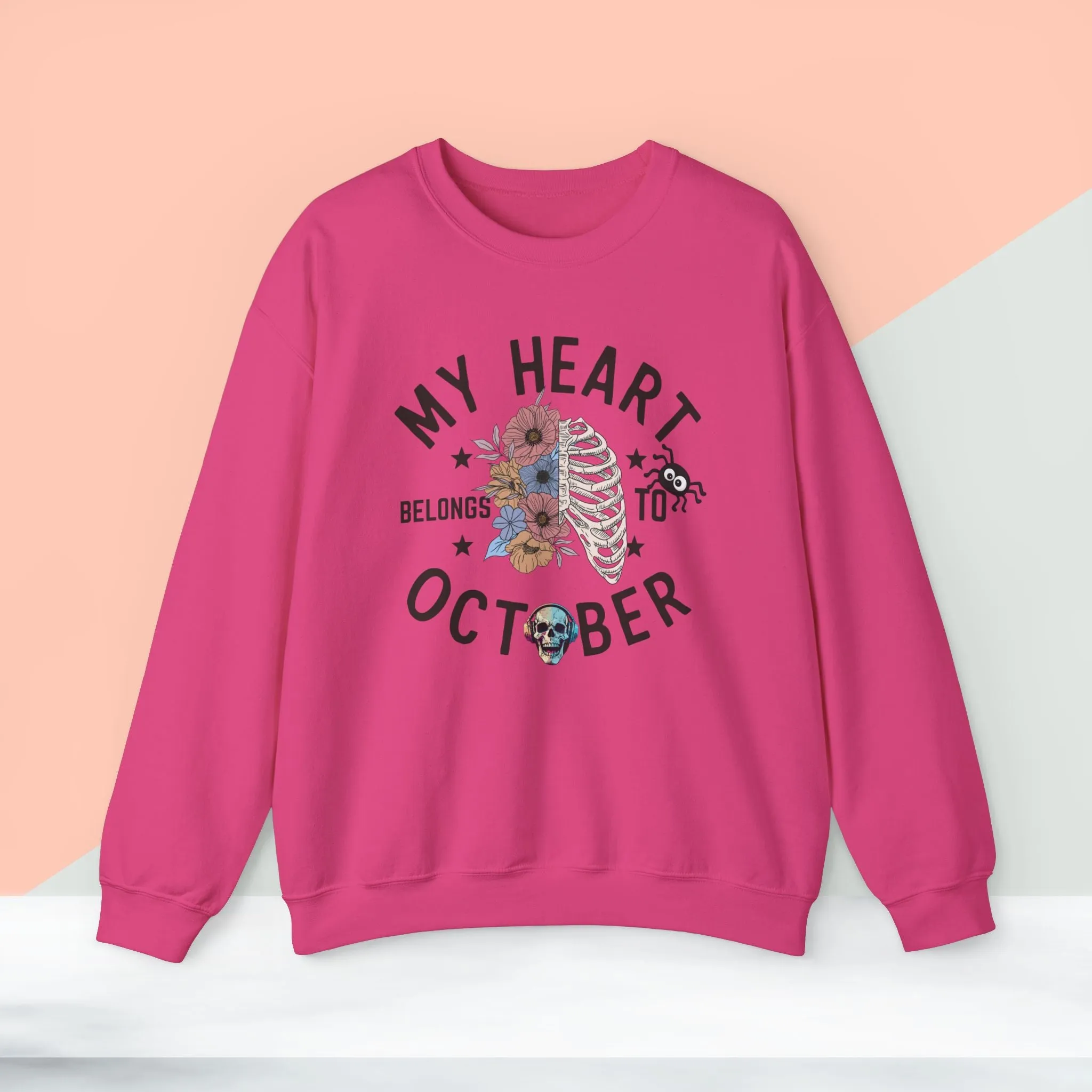 My Heart Belongs To October Halloween Sweatshirt, Happy Halloween Sweatshirt - Unisex Heavy Blend Crewneck, Halloween Sweatshirt, Cute Spooky Ghost sweatshirt.