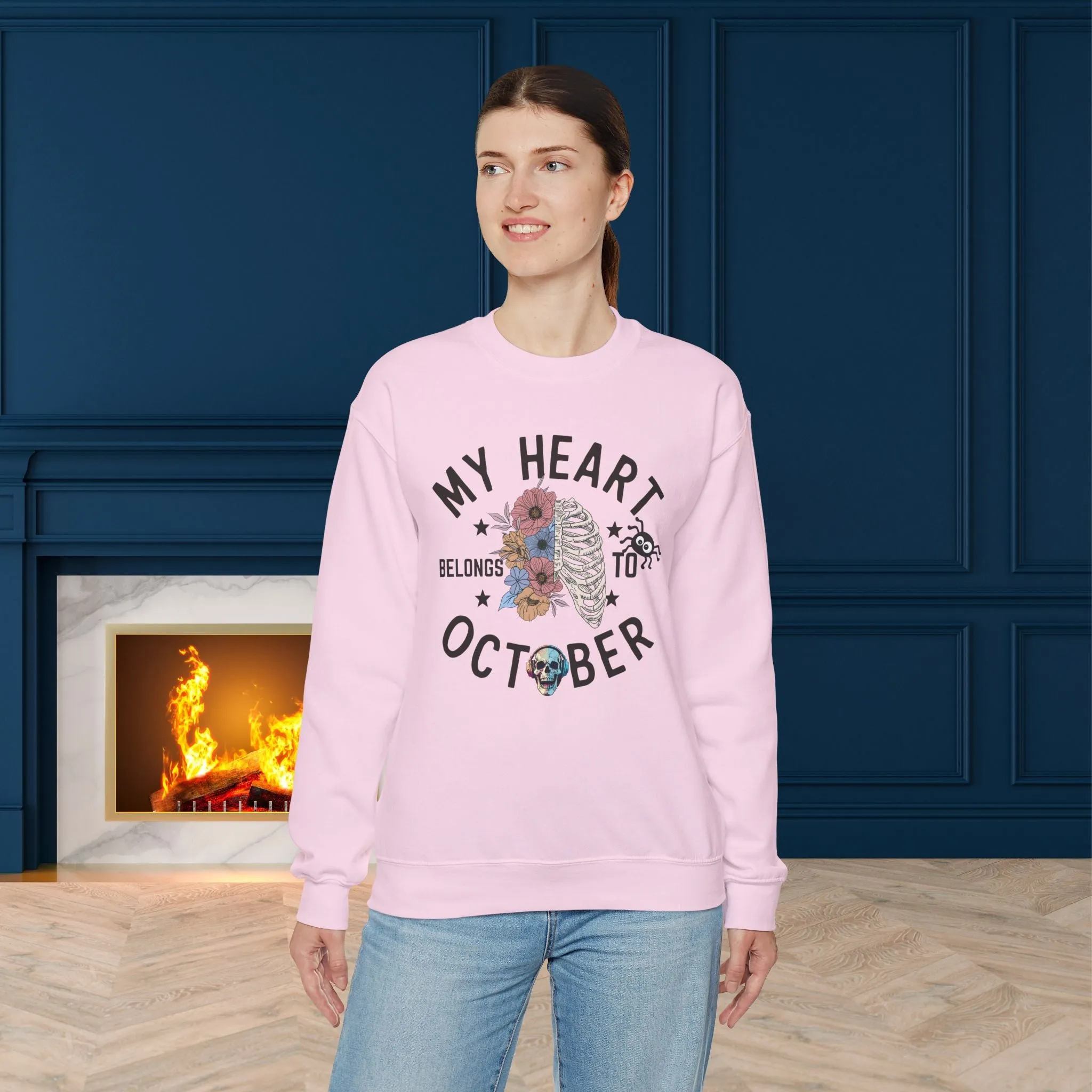 My Heart Belongs To October Halloween Sweatshirt, Happy Halloween Sweatshirt - Unisex Heavy Blend Crewneck, Halloween Sweatshirt, Cute Spooky Ghost sweatshirt.