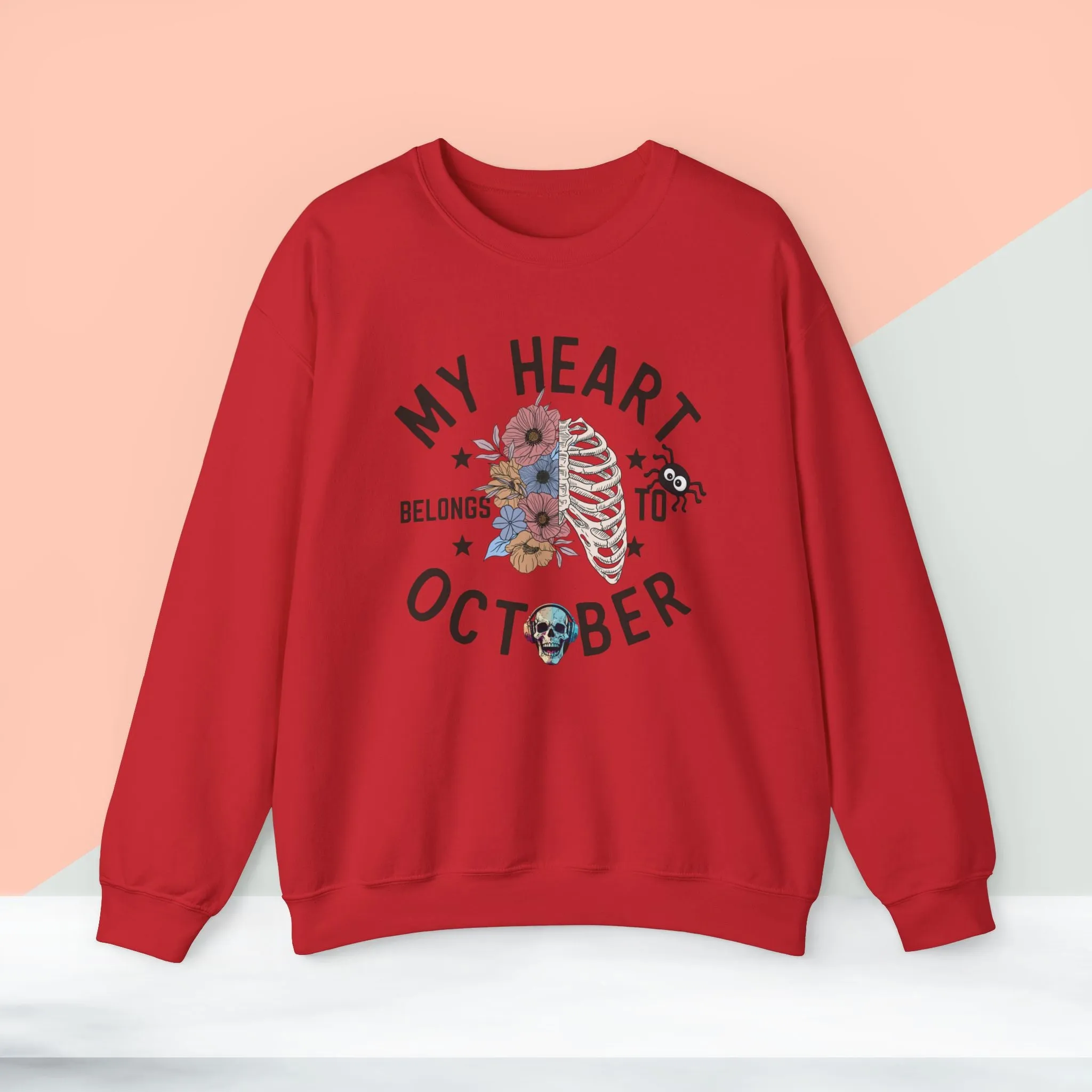 My Heart Belongs To October Halloween Sweatshirt, Happy Halloween Sweatshirt - Unisex Heavy Blend Crewneck, Halloween Sweatshirt, Cute Spooky Ghost sweatshirt.