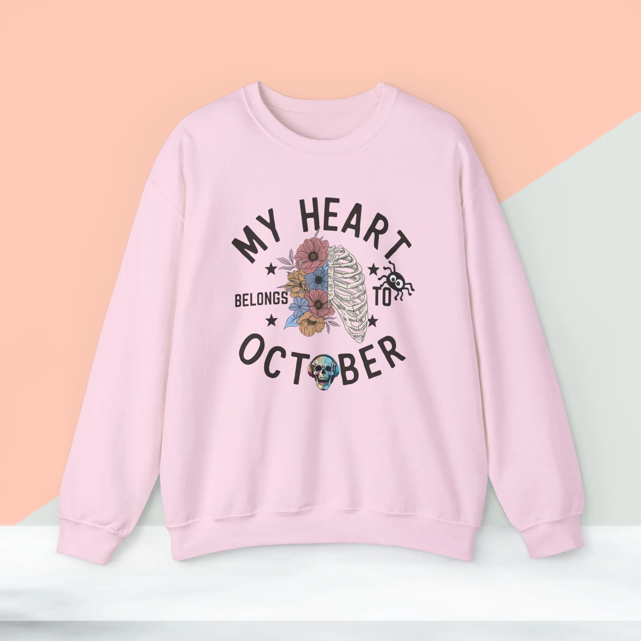 My Heart Belongs To October Halloween Sweatshirt, Happy Halloween Sweatshirt - Unisex Heavy Blend Crewneck, Halloween Sweatshirt, Cute Spooky Ghost sweatshirt.