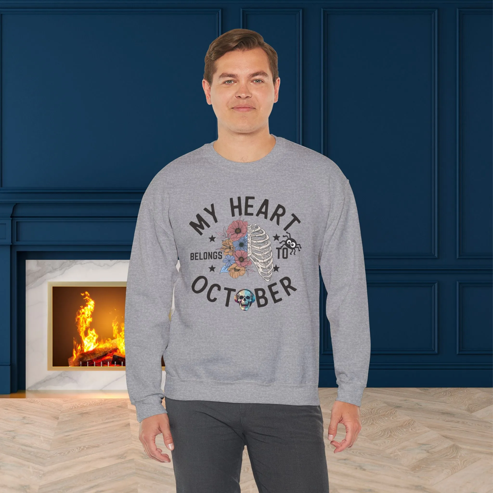 My Heart Belongs To October Halloween Sweatshirt, Happy Halloween Sweatshirt - Unisex Heavy Blend Crewneck, Halloween Sweatshirt, Cute Spooky Ghost sweatshirt.