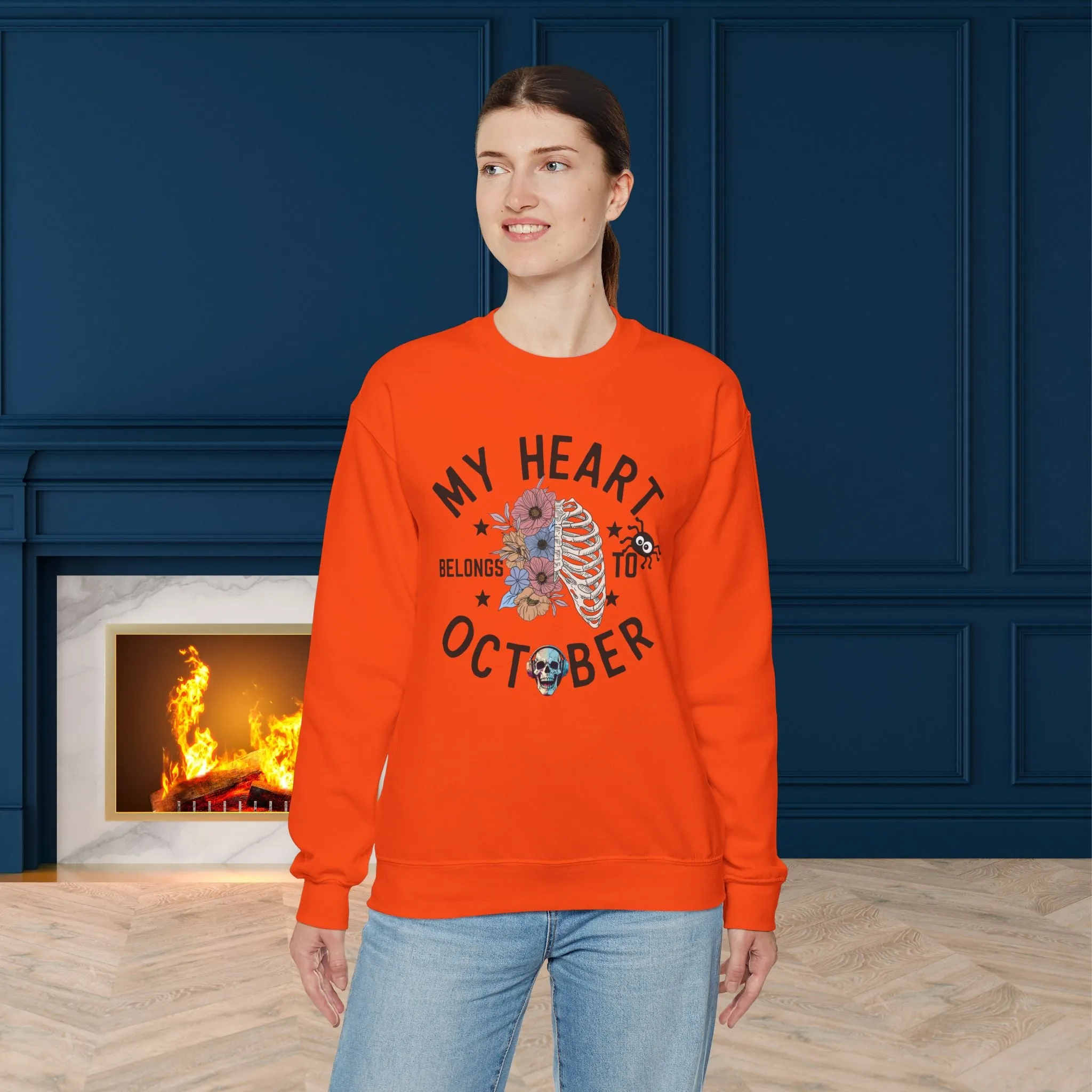 My Heart Belongs To October Halloween Sweatshirt, Happy Halloween Sweatshirt - Unisex Heavy Blend Crewneck, Halloween Sweatshirt, Cute Spooky Ghost sweatshirt.