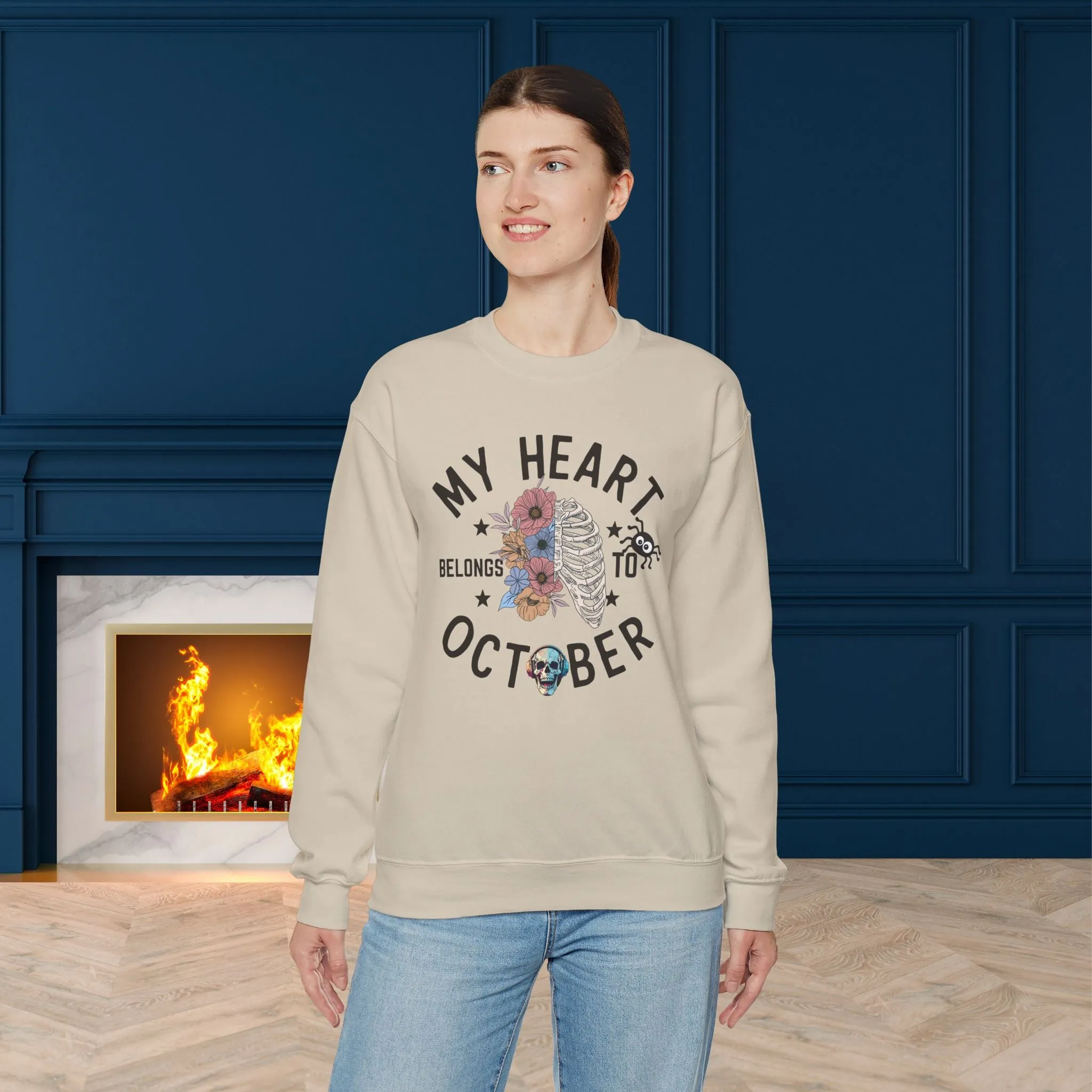 My Heart Belongs To October Halloween Sweatshirt, Happy Halloween Sweatshirt - Unisex Heavy Blend Crewneck, Halloween Sweatshirt, Cute Spooky Ghost sweatshirt.