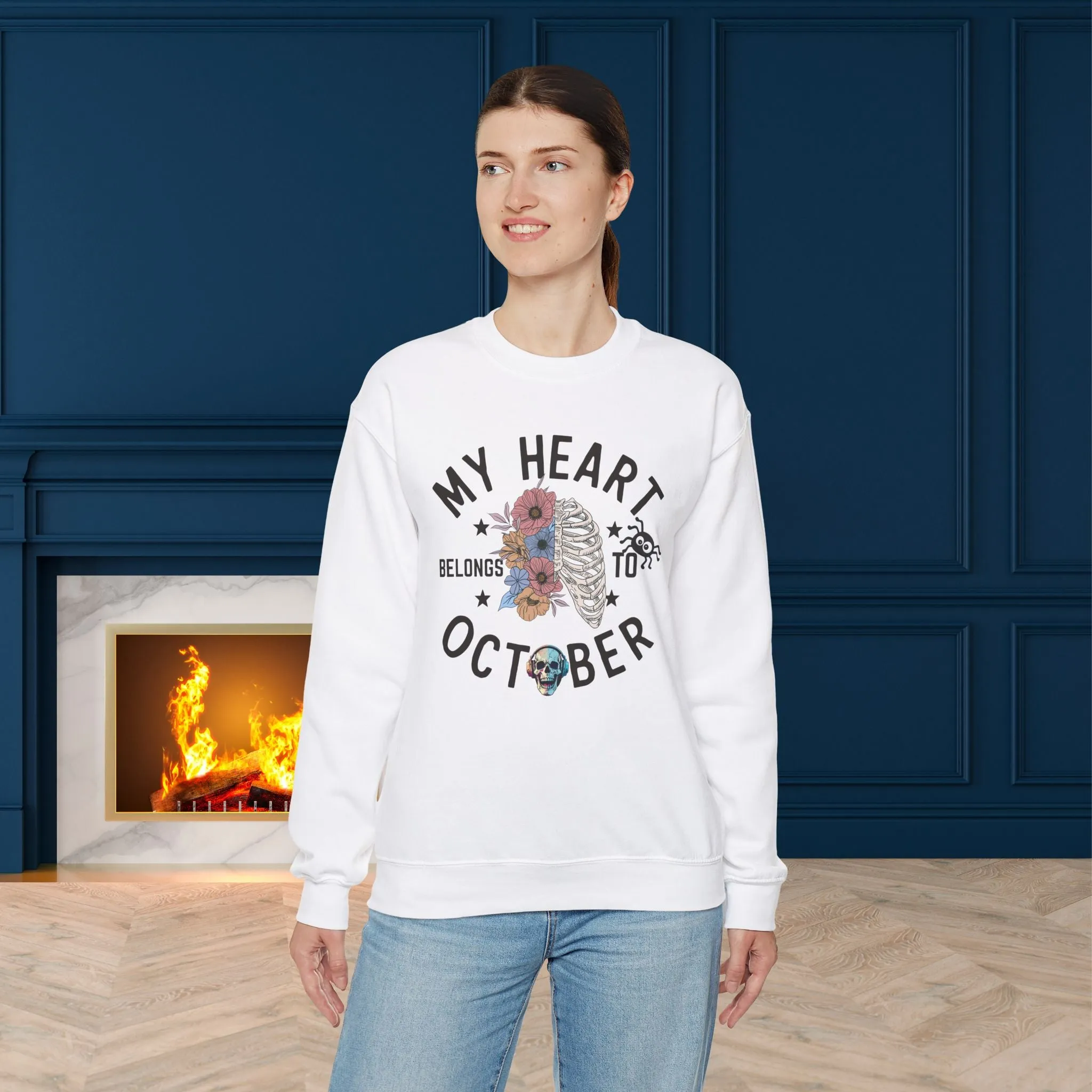 My Heart Belongs To October Halloween Sweatshirt, Happy Halloween Sweatshirt - Unisex Heavy Blend Crewneck, Halloween Sweatshirt, Cute Spooky Ghost sweatshirt.