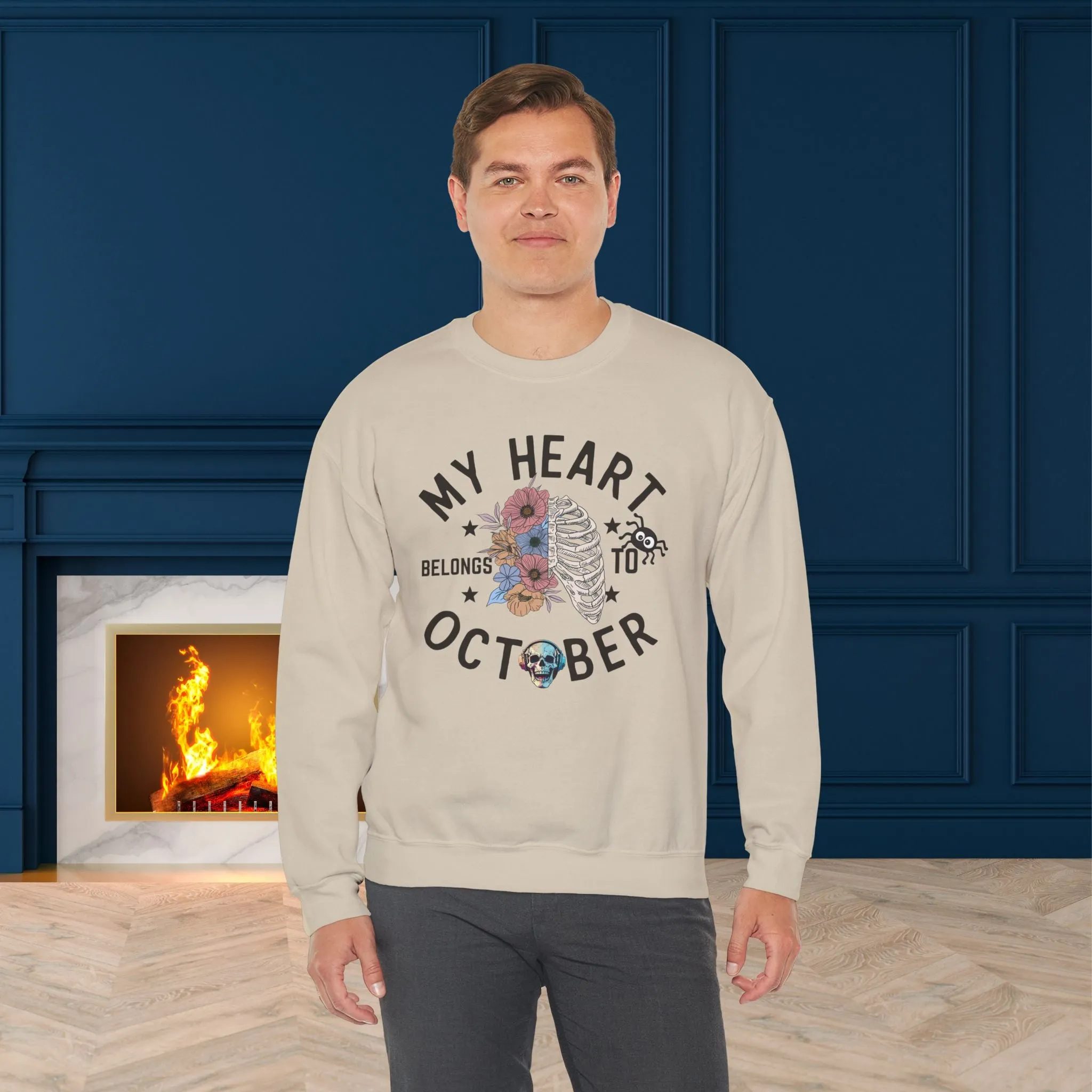 My Heart Belongs To October Halloween Sweatshirt, Happy Halloween Sweatshirt - Unisex Heavy Blend Crewneck, Halloween Sweatshirt, Cute Spooky Ghost sweatshirt.