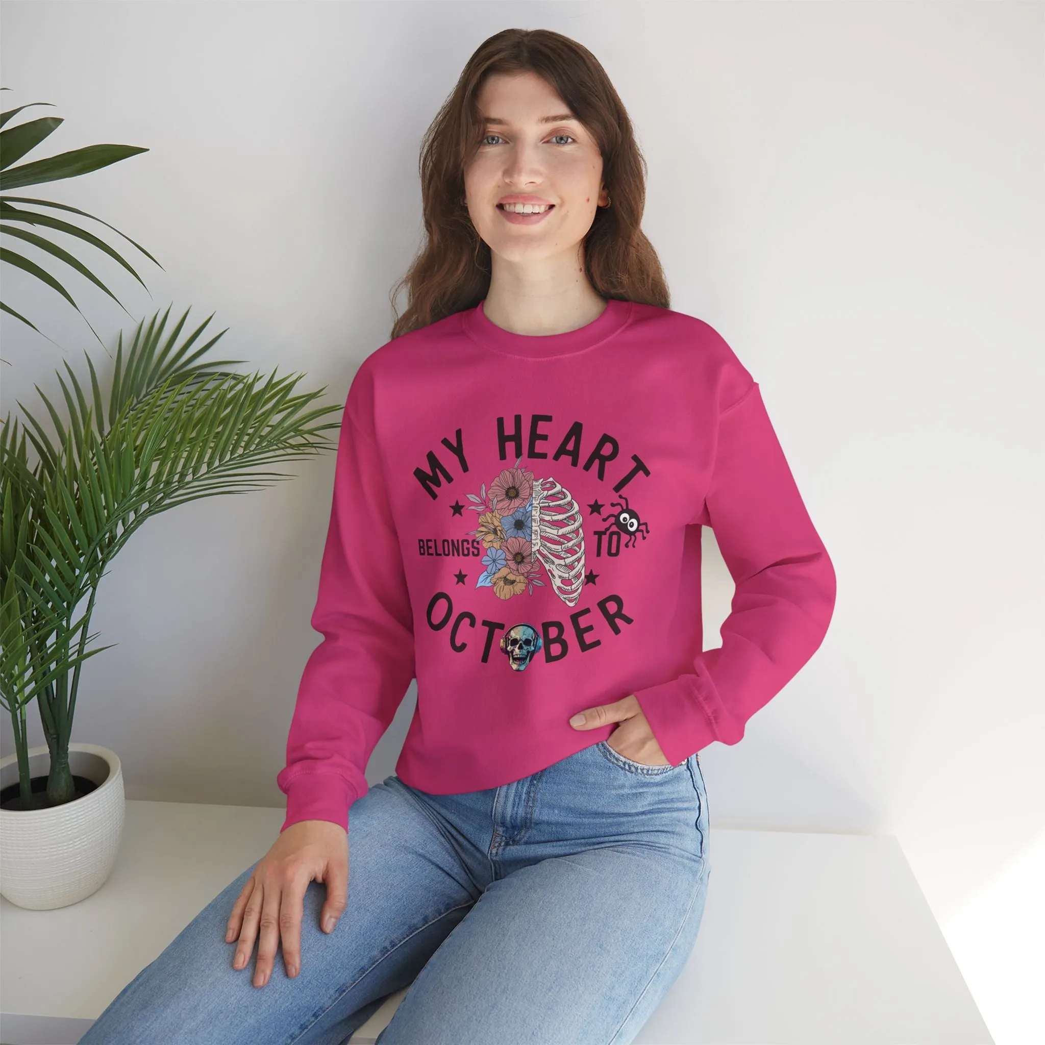 My Heart Belongs To October Halloween Sweatshirt, Happy Halloween Sweatshirt - Unisex Heavy Blend Crewneck, Halloween Sweatshirt, Cute Spooky Ghost sweatshirt.