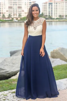 Navy Maxi Dress with Ivory Crochet Top