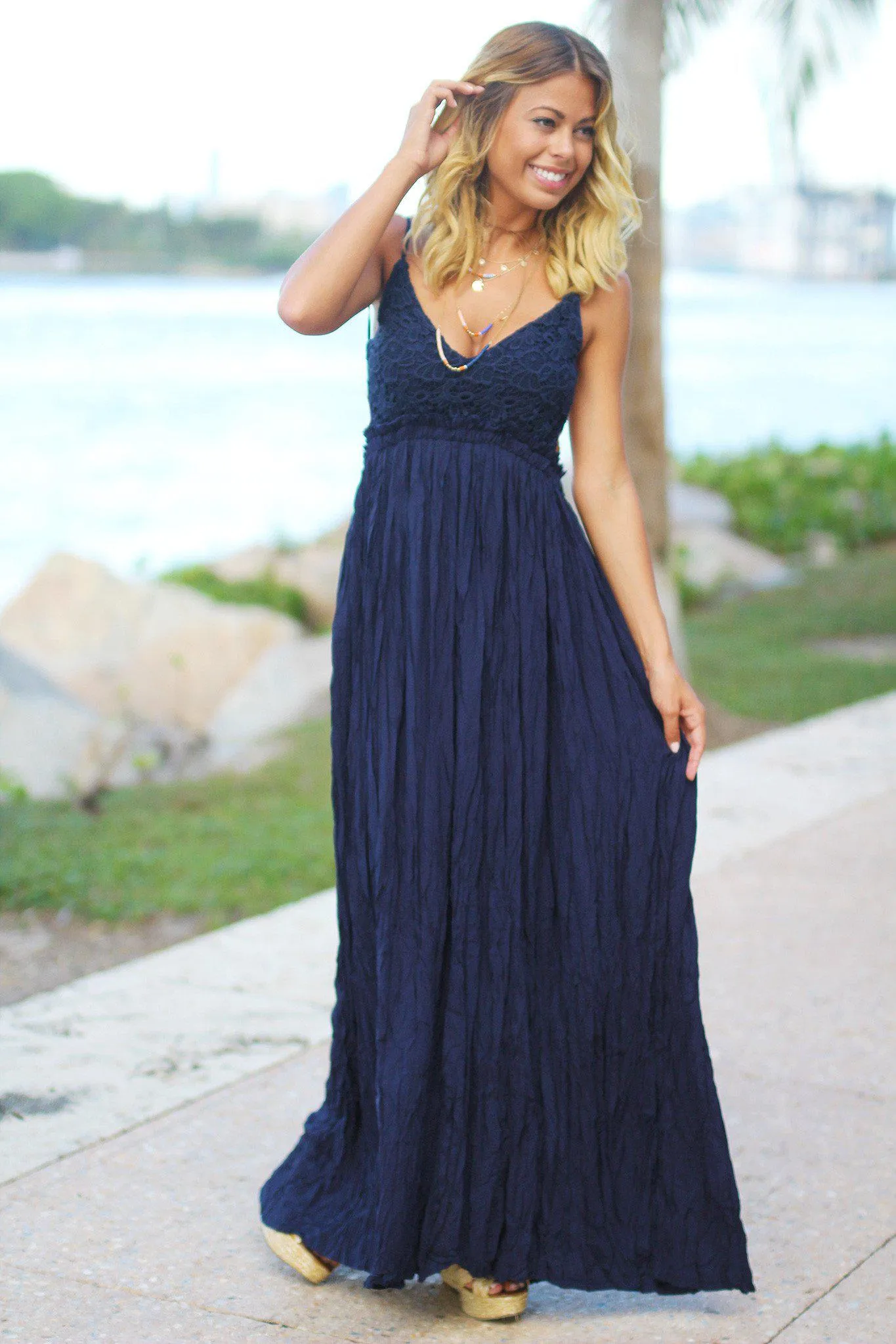 Navy Maxi Dress with Open Back