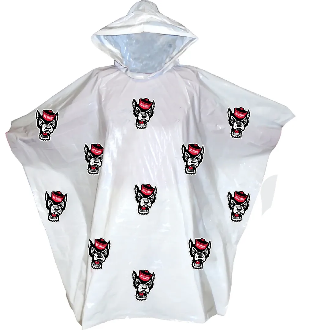 NC State Wolfpack White All Over Wolfhead Rain Poncho