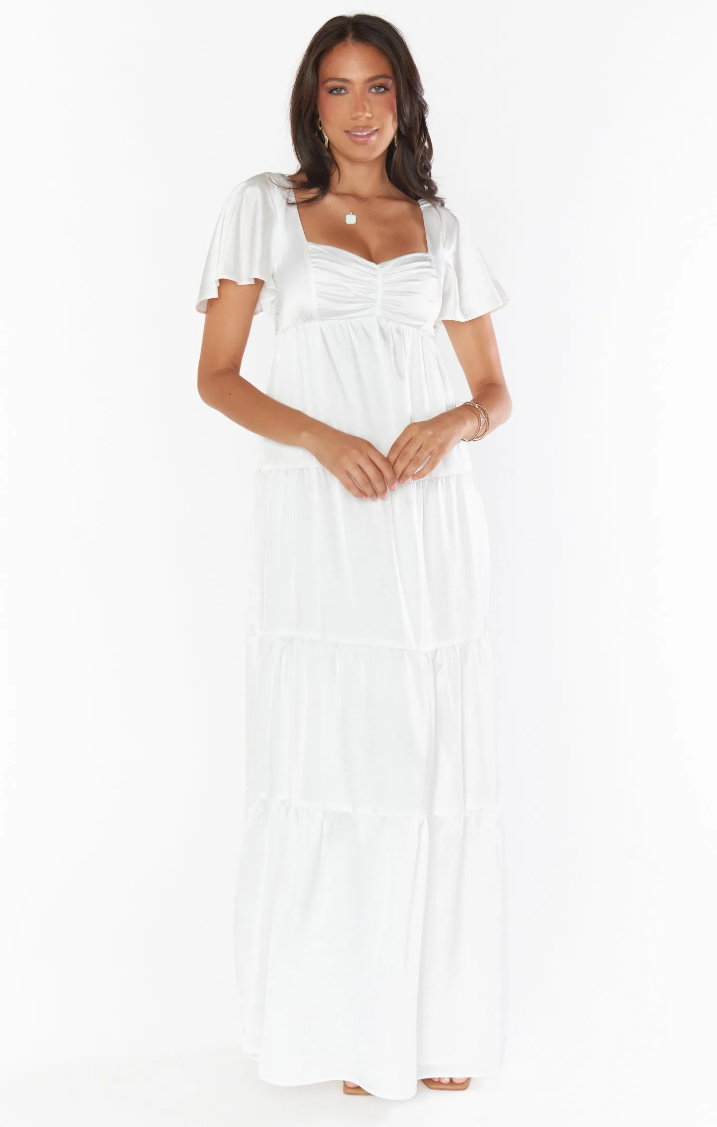 Nicole Maxi Dress ~ Ivory Luxe Satin