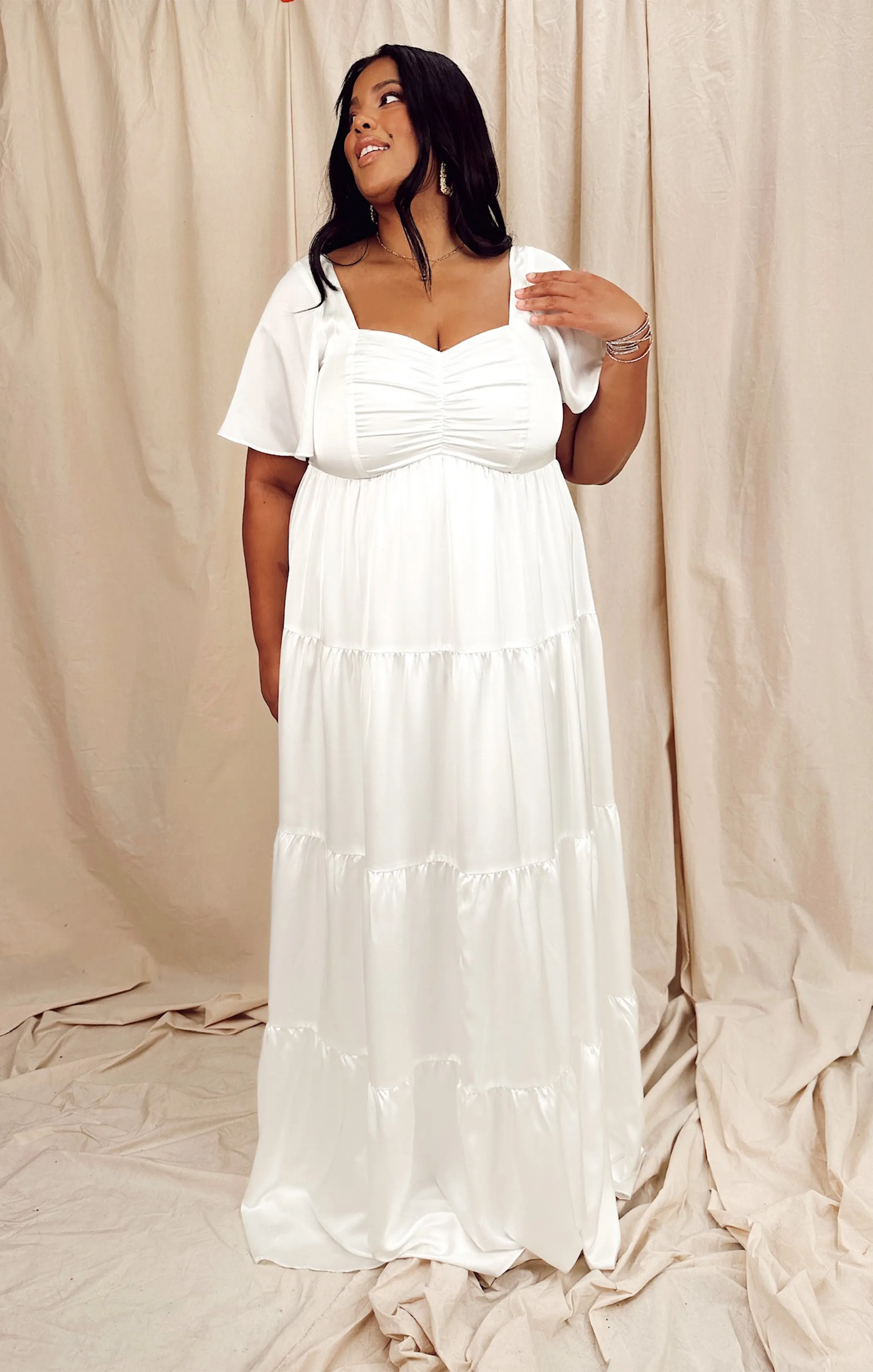 Nicole Maxi Dress ~ Ivory Luxe Satin