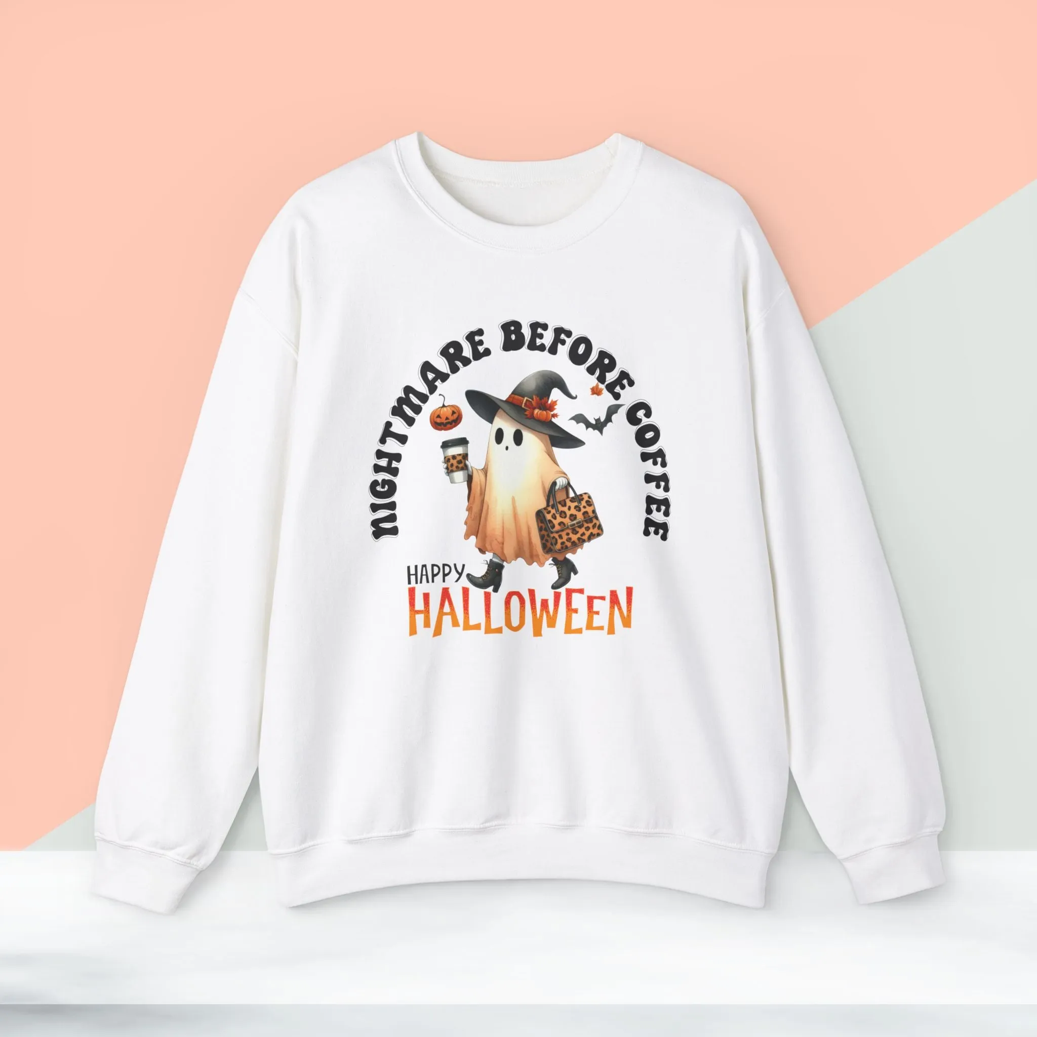 Nightmare Before coffee Happy Halloween Sweatshirt, Happy Halloween Sweatshirt - Unisex Heavy Blend Crewneck, Halloween Sweatshirt, Cute Spooky Ghost sweatshirt.